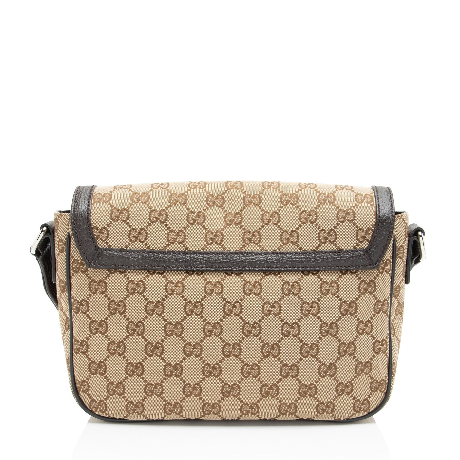 Gucci GG Flap Messenger Leather Canvas Nylon Brown Shoulder Bag