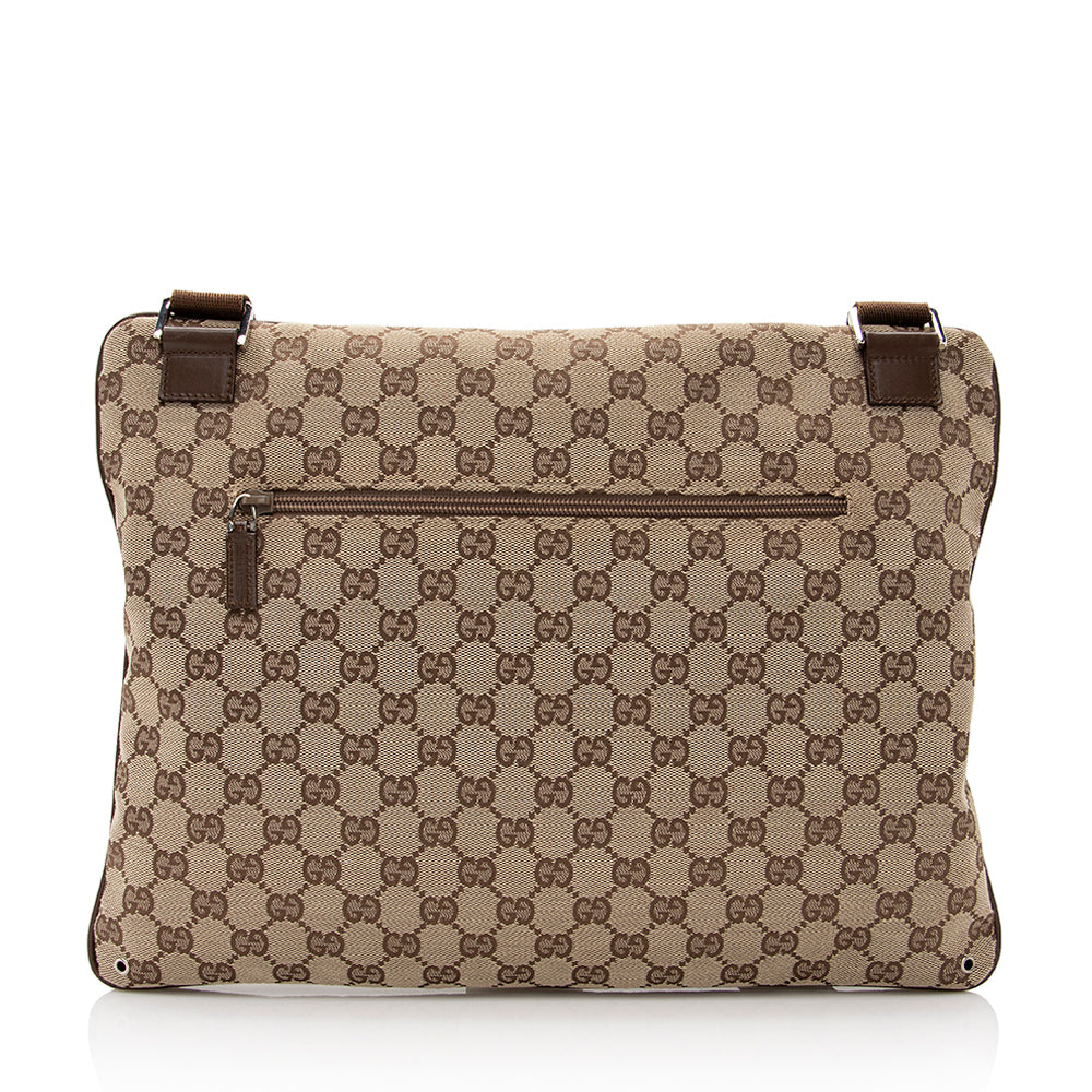 Gucci GG Flat Messenger SHF Leather Canvas Brown Beige Shoes