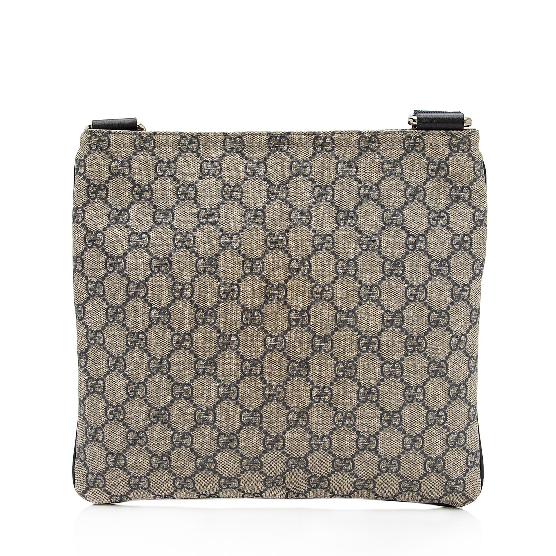 Gucci GG Flat Messenger SHF-KV7N6r Leather Canvas Nylon Blue Shoes