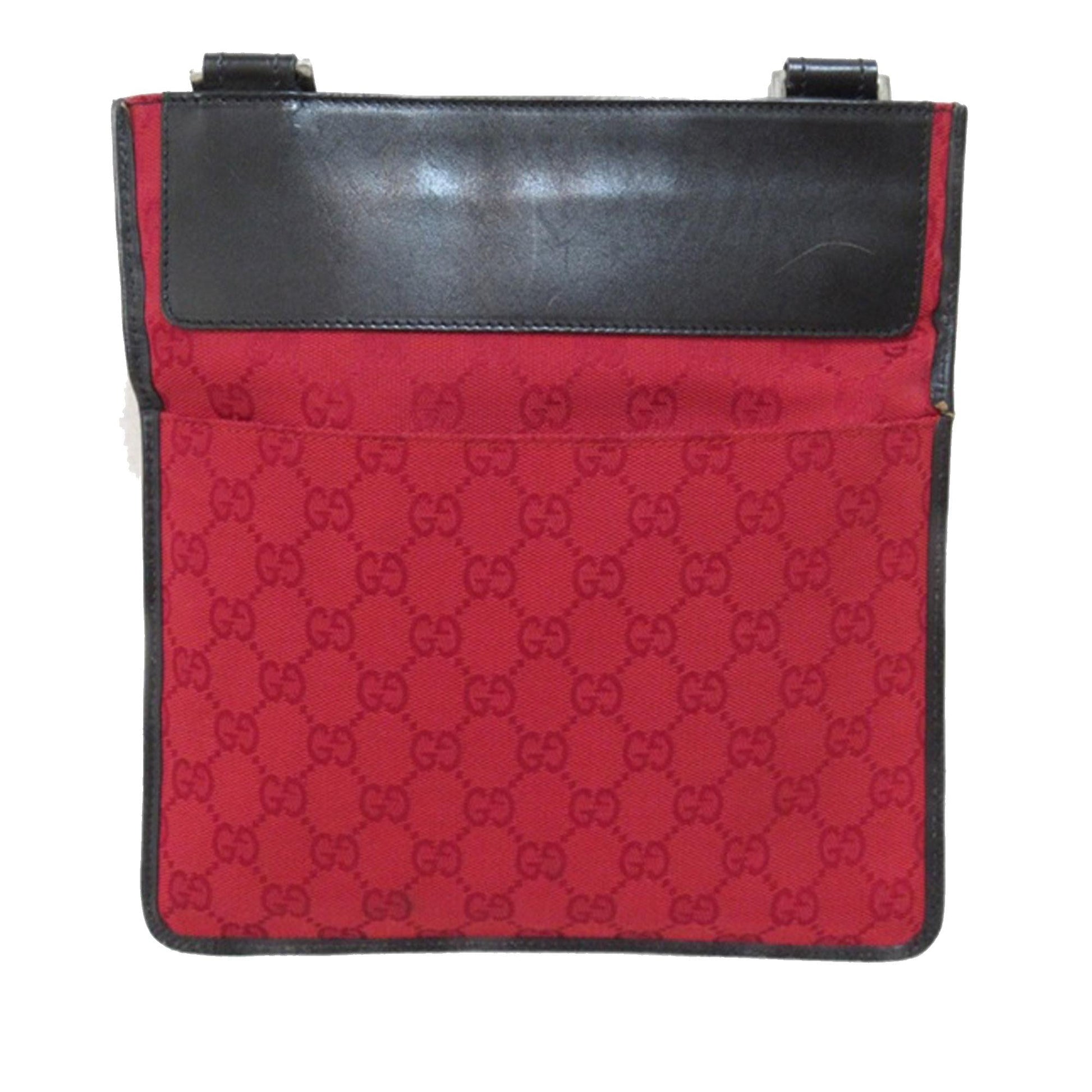 Gucci GG Flat Messenger SHG-wErO8J Canvas Calf Black Red Shoes