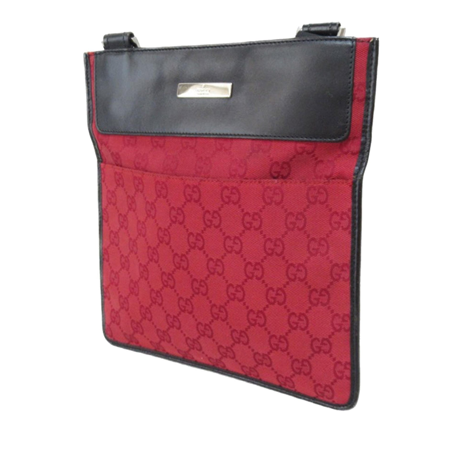 Gucci GG Flat Messenger SHG-wErO8J Canvas Calf Black Red Shoes