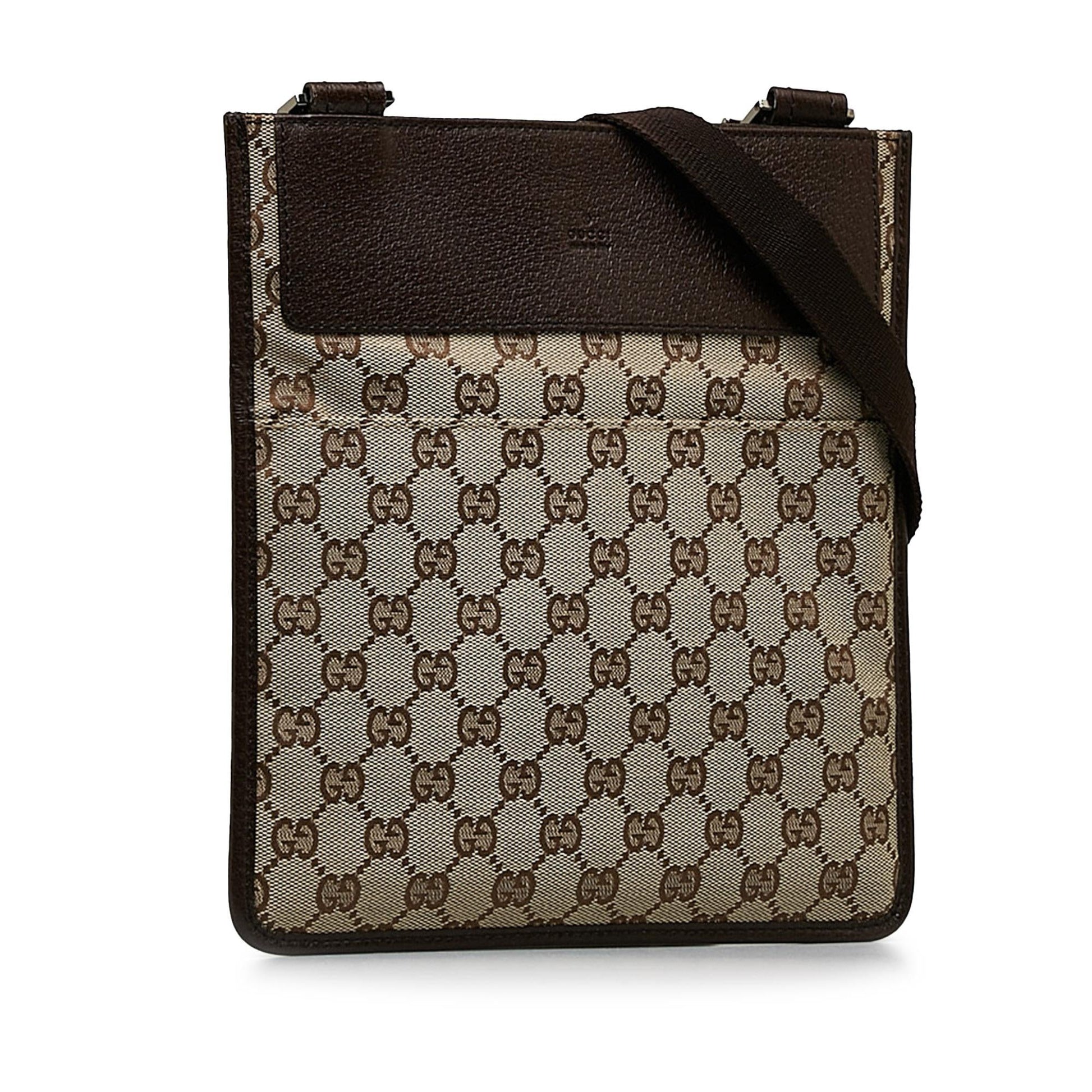 Gucci GG Flat Messenger SHG-tmDaTa Canvas Brown Shoes