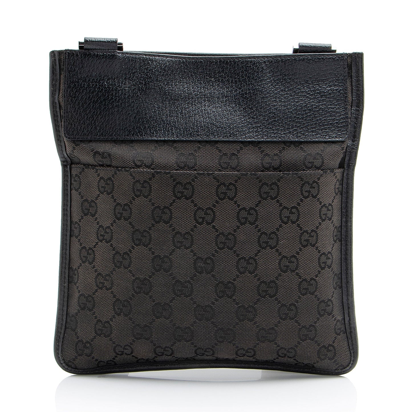 Gucci GG Flat Messenger SHF-Br9CH5 Leather Canvas Nylon Black Shoes