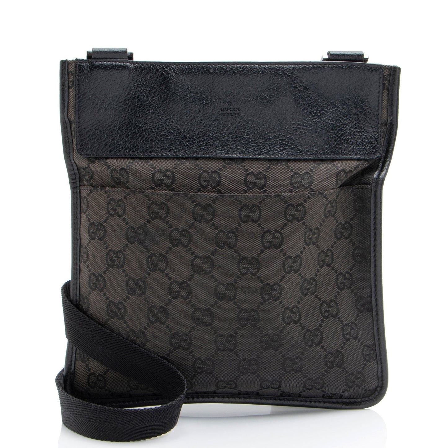 Gucci GG Flat Messenger SHF-Br9CH5 Leather Canvas Nylon Black Shoes