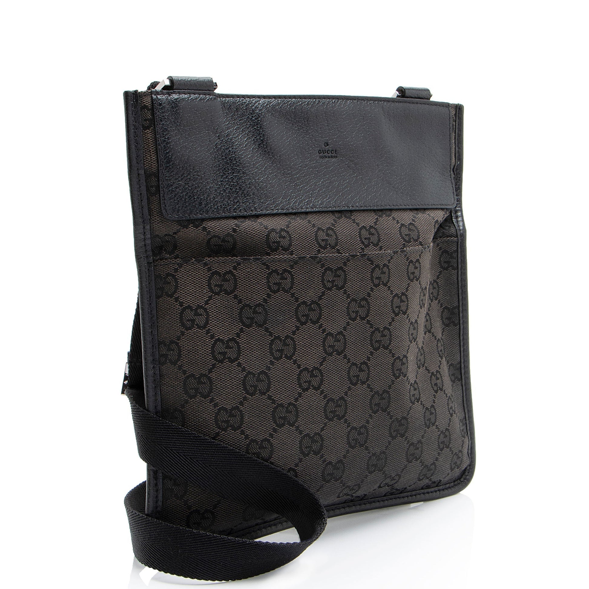 Gucci GG Flat Messenger SHF-Br9CH5 Leather Canvas Nylon Black Shoes