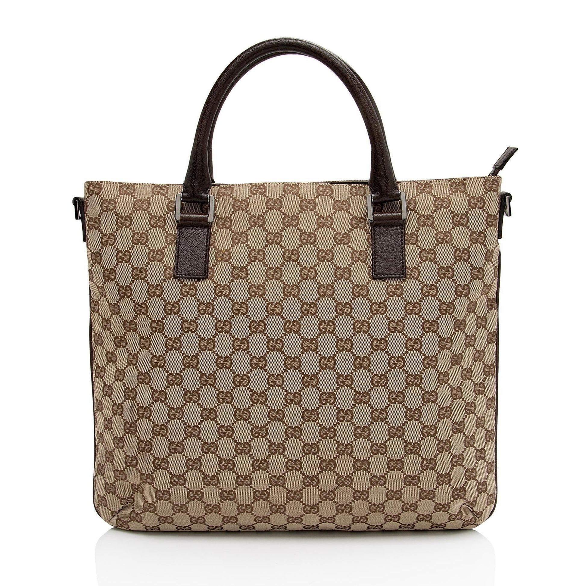 Gucci GG Front Pocket Convertible SHF-DbPq0d Leather Canvas Brown Beige Tote Bag