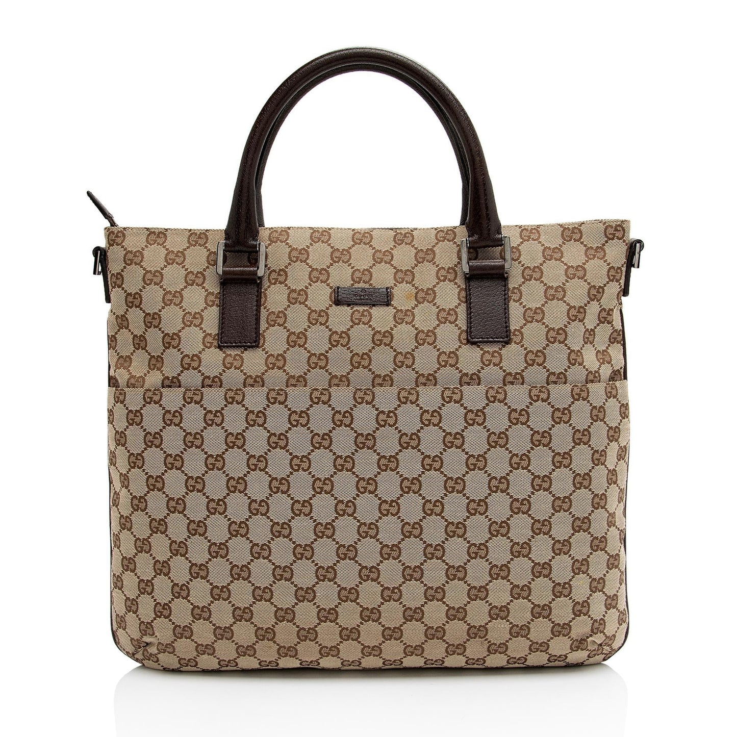 Gucci GG Front Pocket Convertible SHF-DbPq0d Leather Canvas Brown Beige Tote Bag