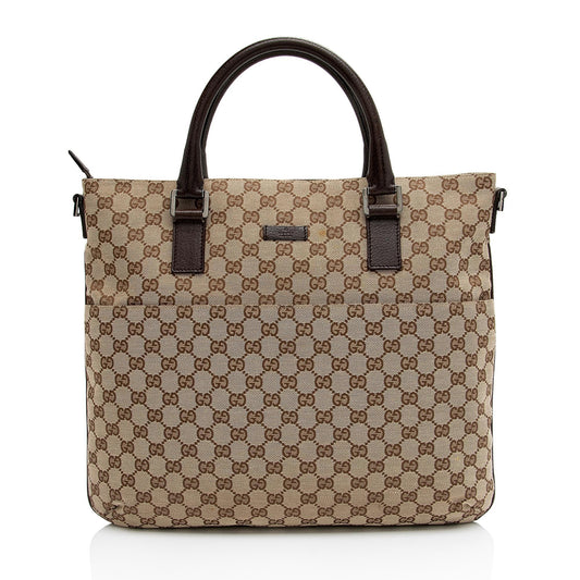 Gucci GG Front Pocket Convertible SHF-DbPq0d Leather Canvas Brown Beige Tote Bag