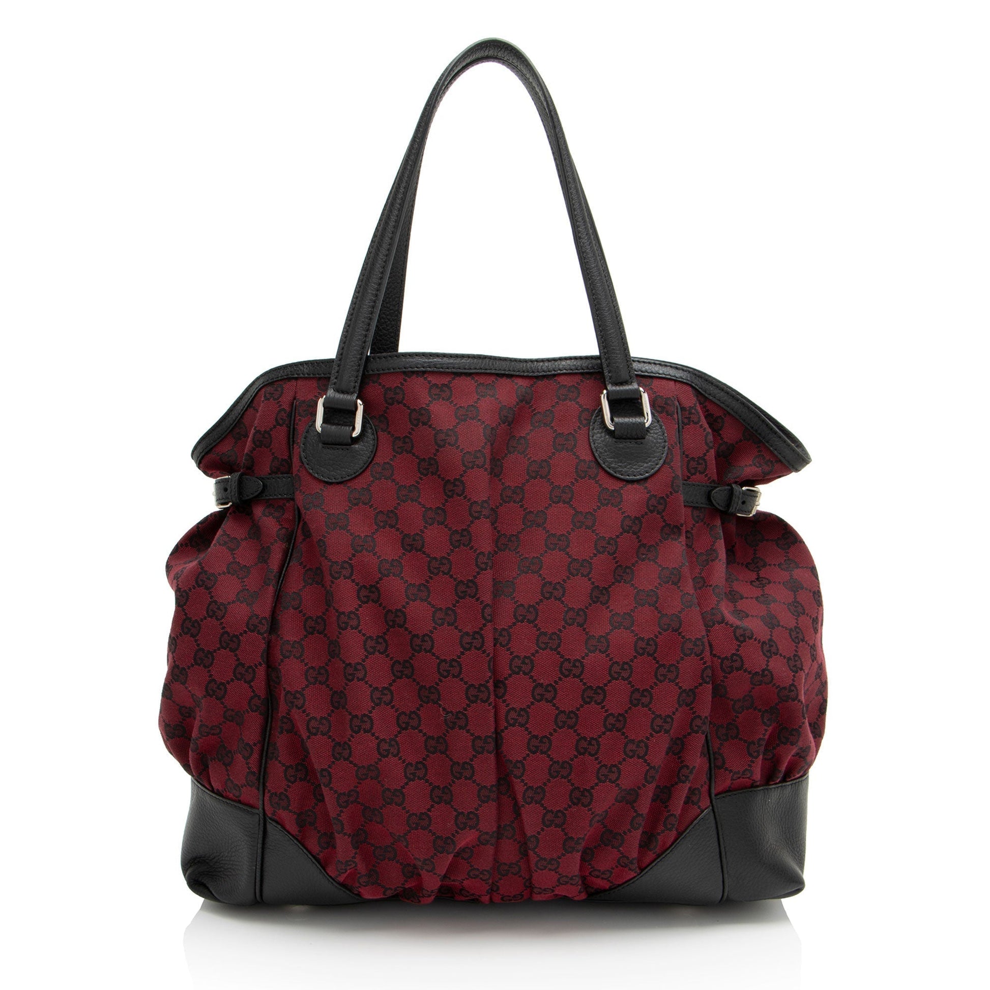 Gucci GG Full Moon SHF-J0EB6y Leather Canvas Black Red Tote Bag
