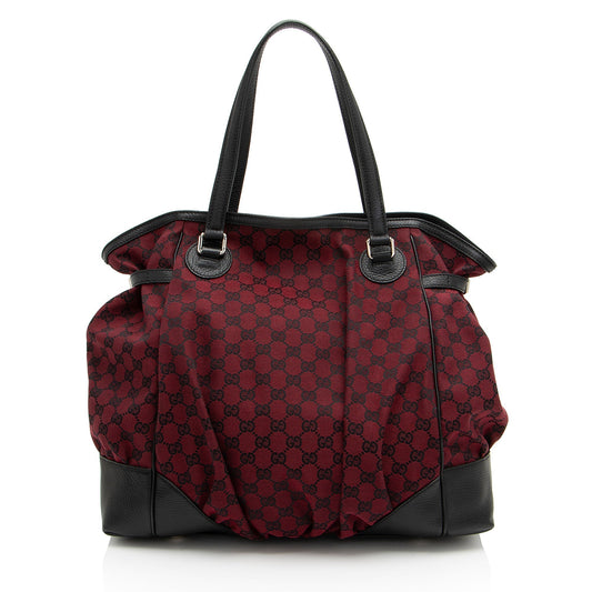 Gucci GG Full Moon SHF-J0EB6y Leather Canvas Black Red Tote Bag