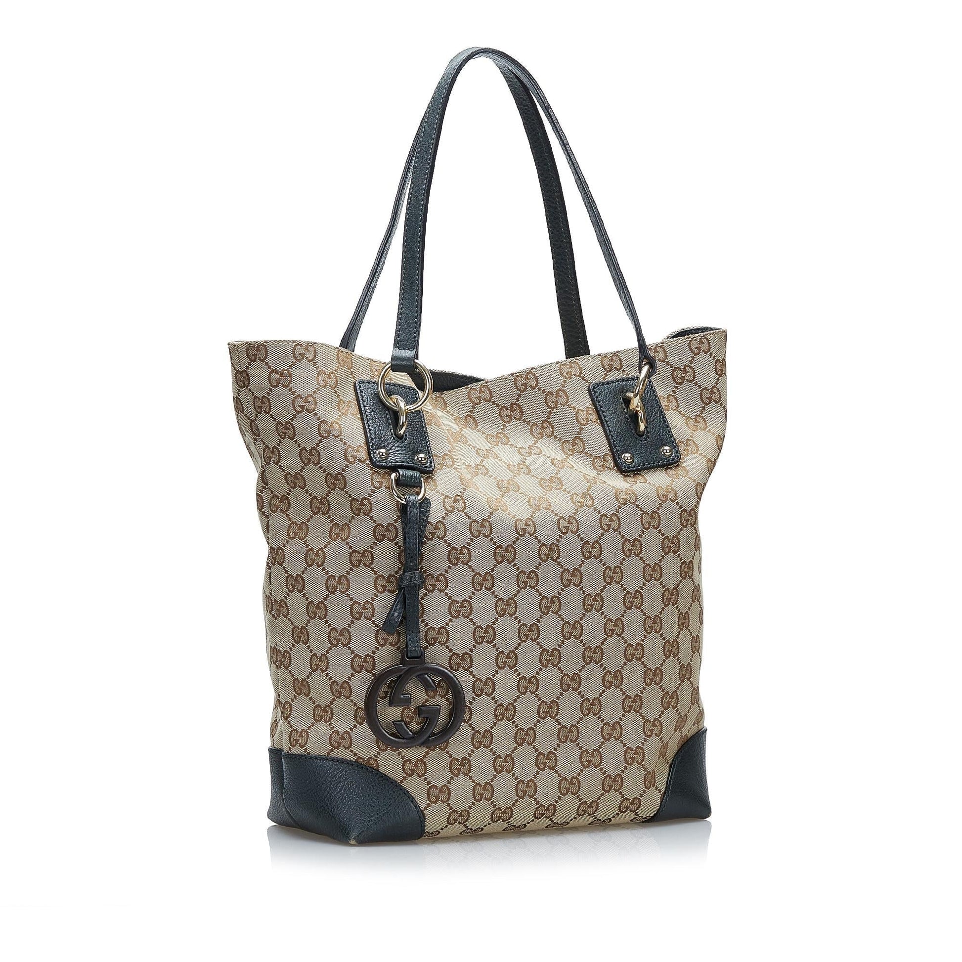 Gucci GG Charm SHG Canvas Calf Black Brown Tote Bag