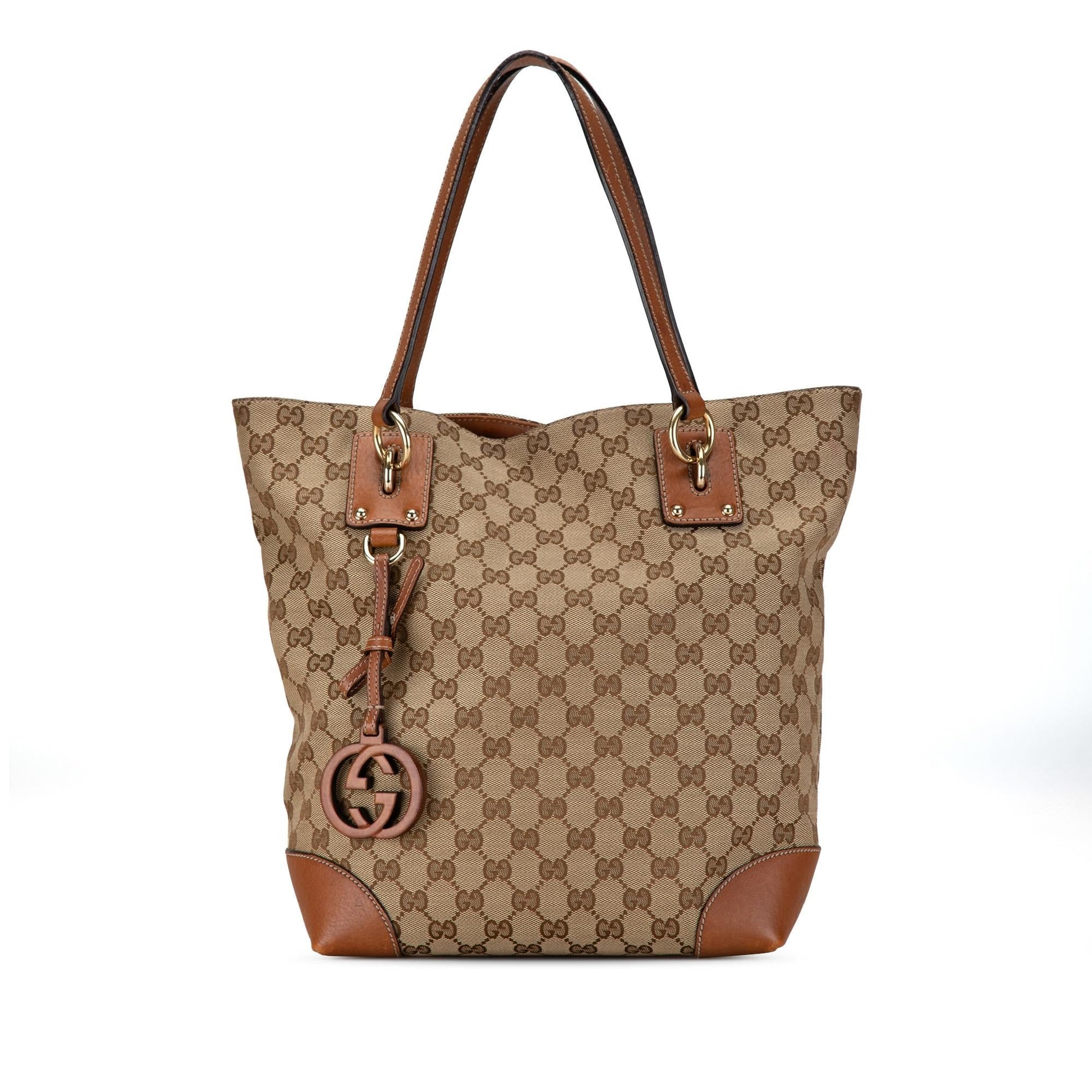 Gucci GG Charm SHG-s2pq0g Canvas Calf Brown Tote Bag