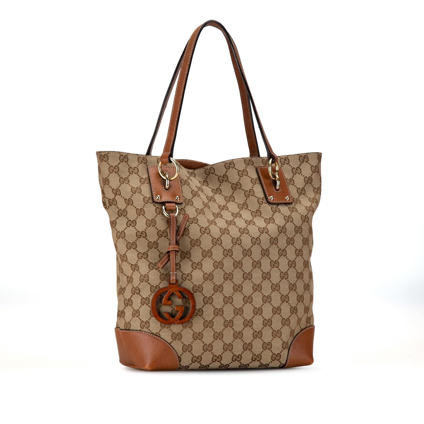 Gucci GG Charm SHG-s2pq0g Canvas Calf Brown Tote Bag
