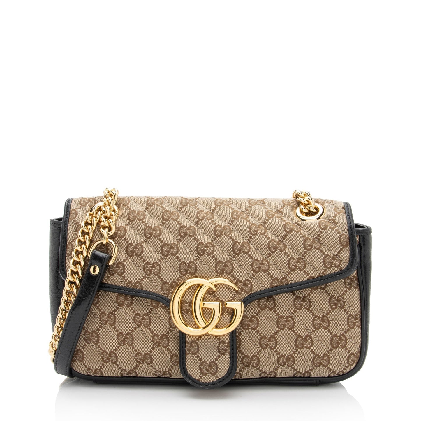 Gucci GG Marmont Flap Matelasse Leather Canvas Black Crossbody Bag Shf G1Zkjg