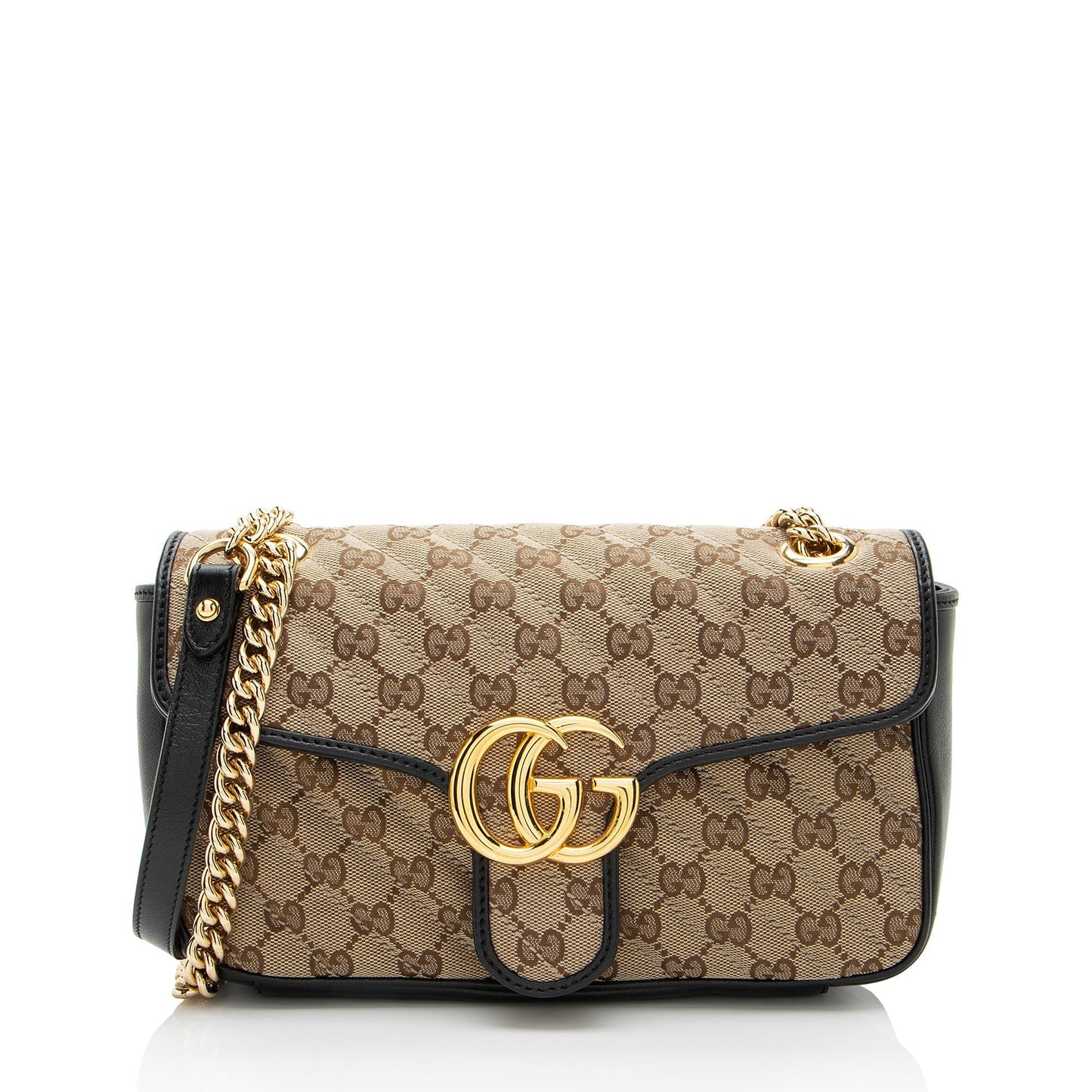 Gucci GG Marmont Flap SHF-gUhUoV Leather Canvas Black Beige Crossbody Bag