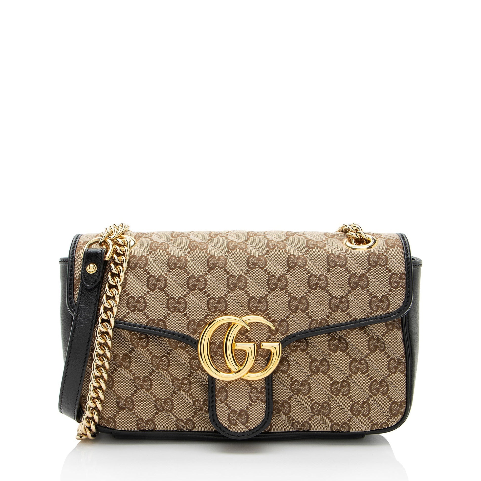 Gucci GG Marmont Flap SHF-gUhUoV Leather Canvas Black Beige Crossbody Bag