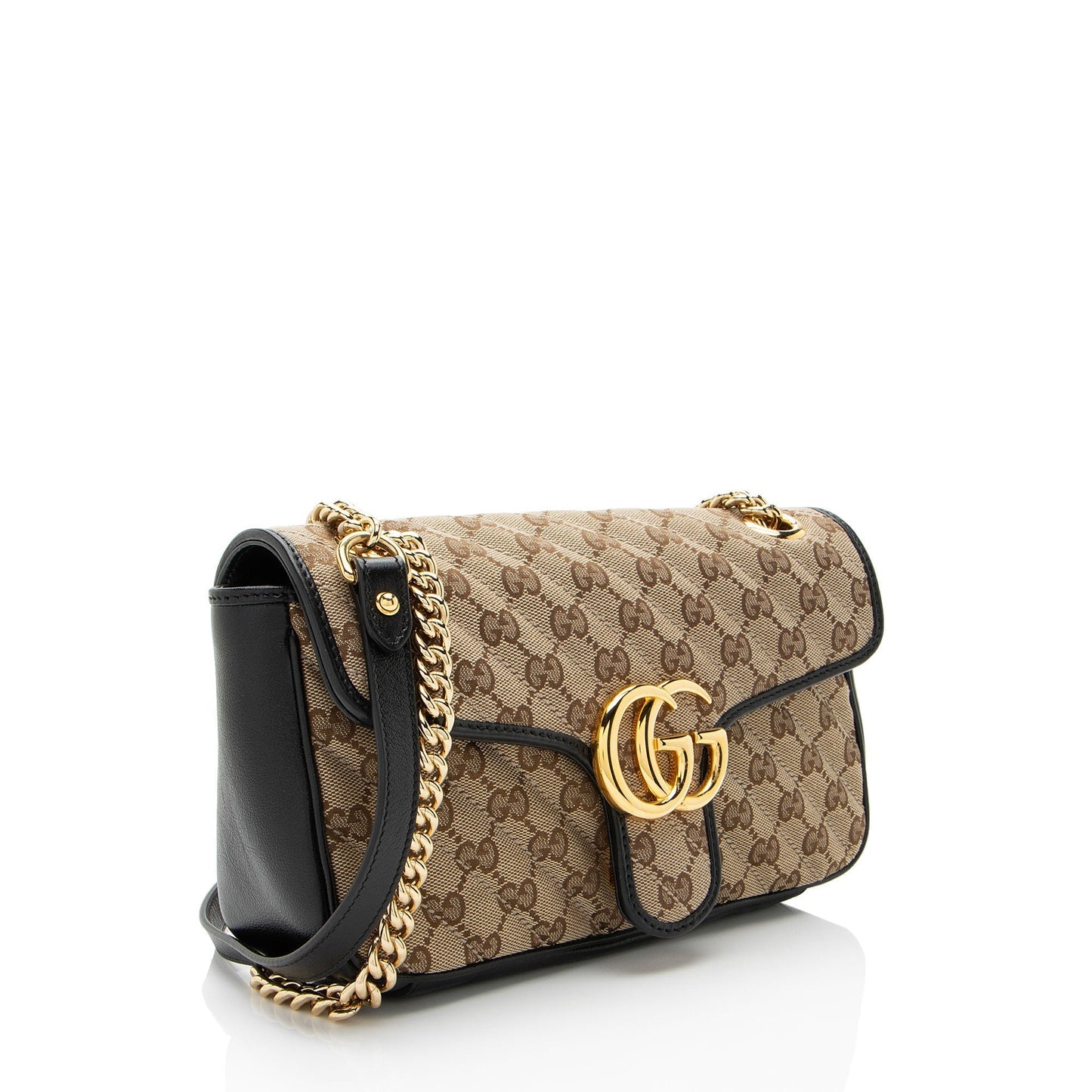 Gucci GG Marmont Flap SHF-gUhUoV Leather Canvas Black Beige Crossbody Bag