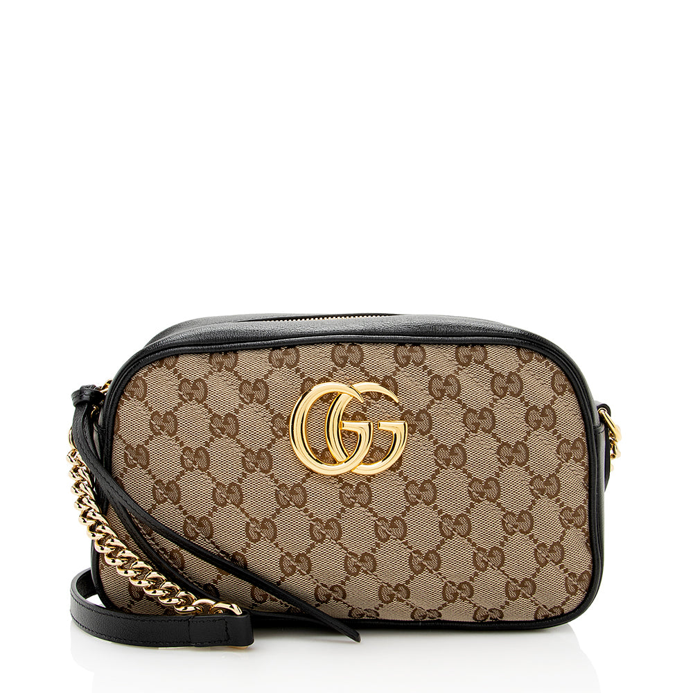 Gucci GG Marmont SHF Leather Canvas Black Beige Shoulder Bag