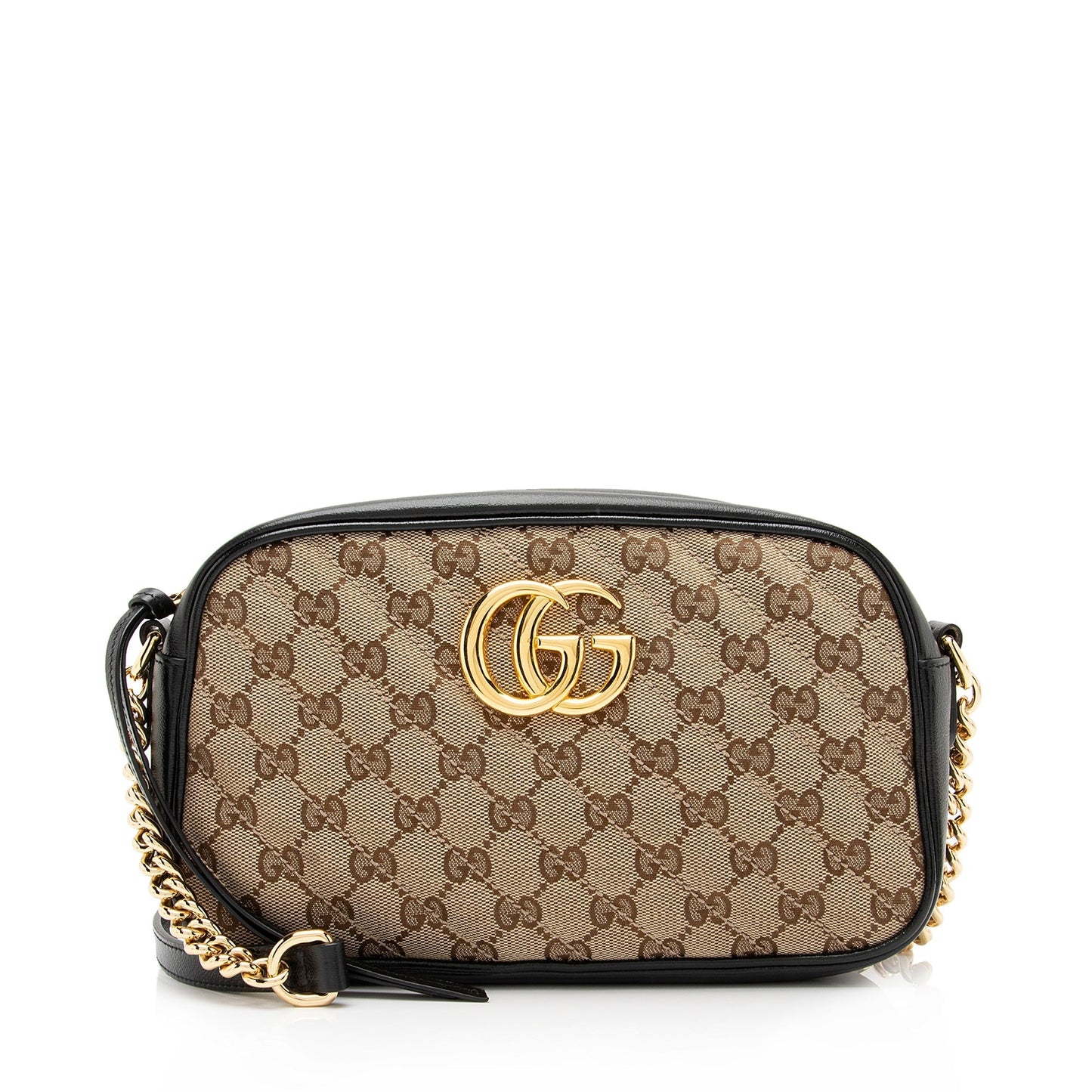 Gucci GG Marmont SHF Leather Canvas Black Beige Crossbody Bag