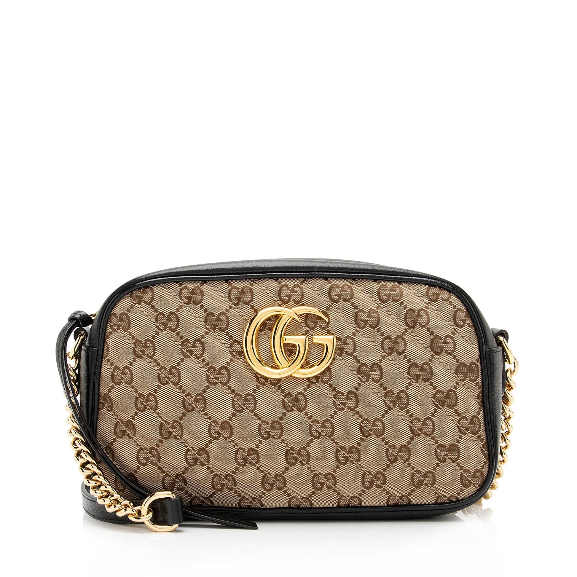 Gucci GG Marmont SHF Leather Canvas Black Beige Crossbody Bag
