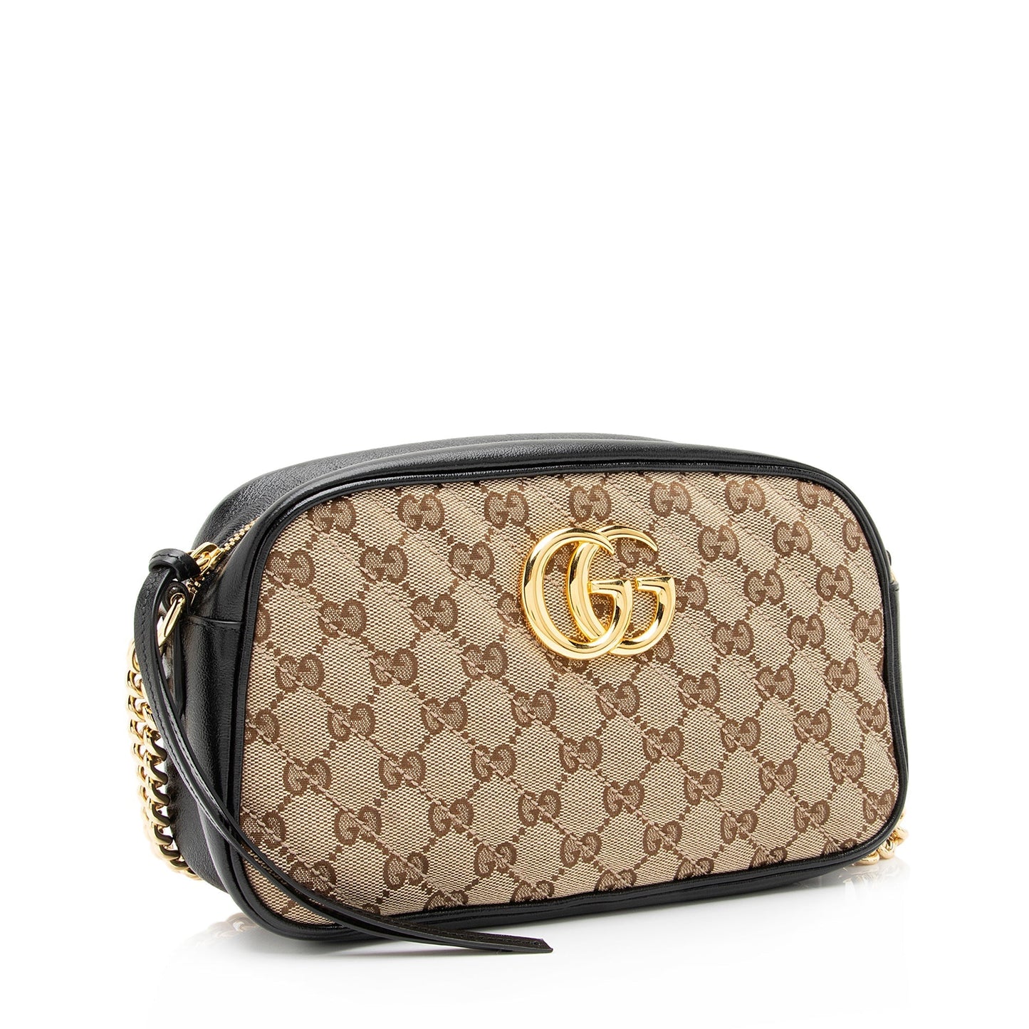 Gucci GG Marmont SHF Leather Canvas Black Beige Crossbody Bag