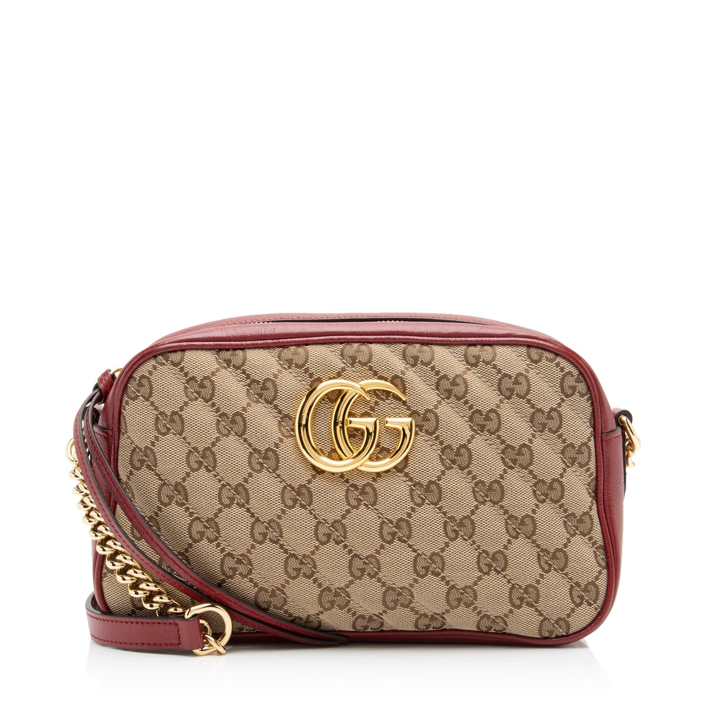Gucci GG Marmont SHF-divK5I Leather Canvas Beige Red Crossbody Bag