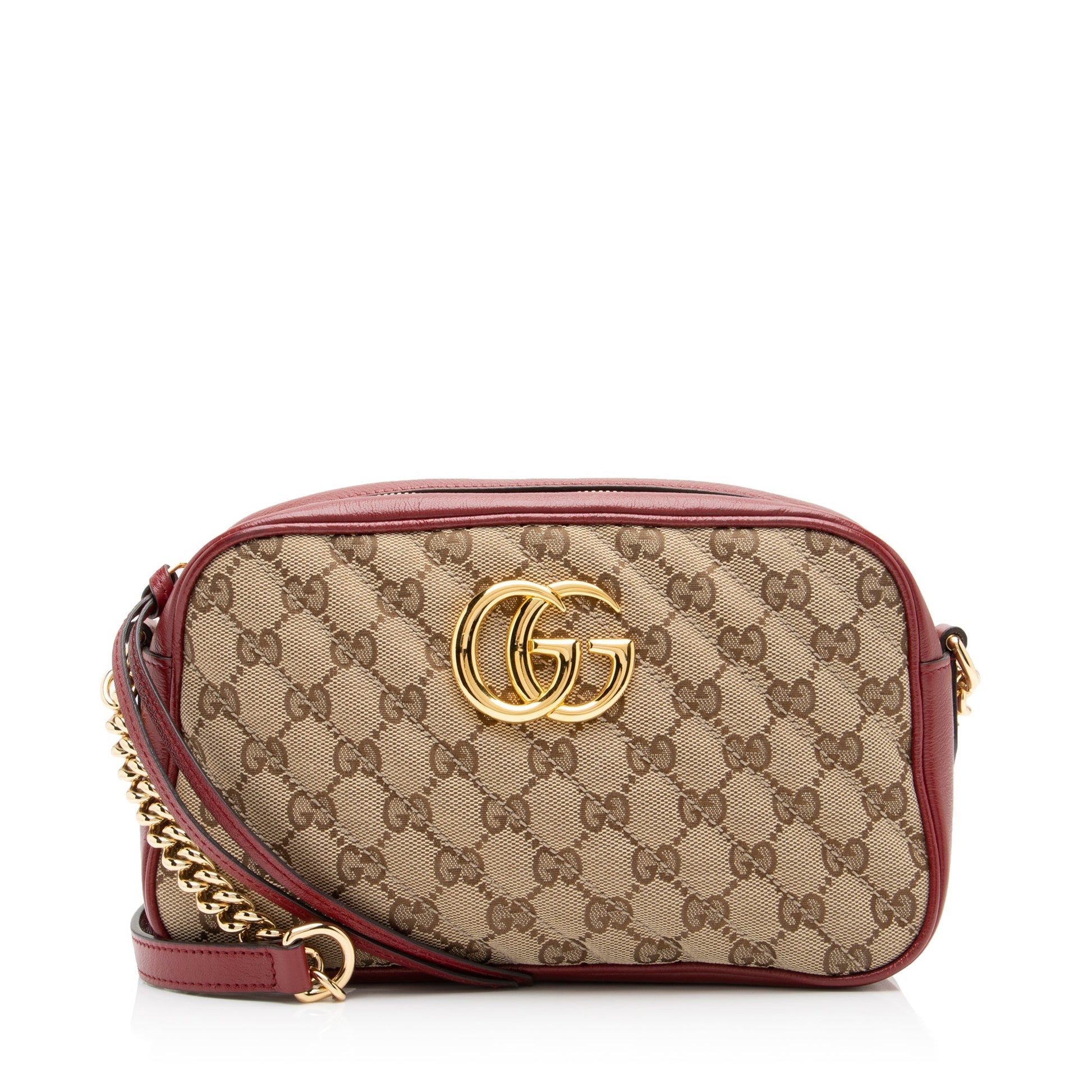 Gucci GG Marmont SHF-divK5I Leather Canvas Beige Red Crossbody Bag