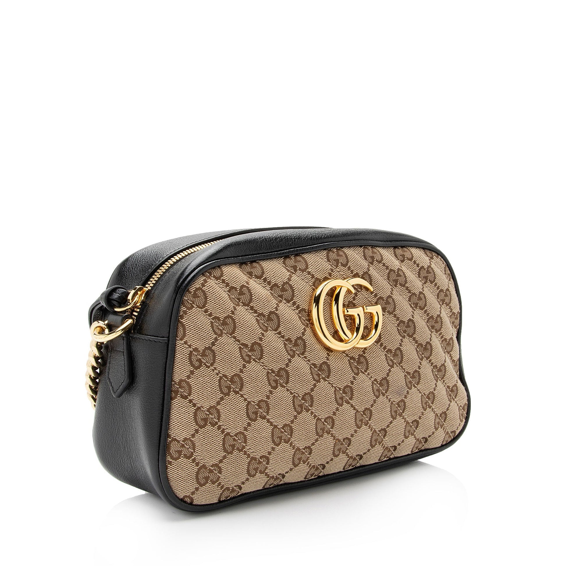 Gucci GG Marmont SHF-JQX8ke Leather Canvas Black Beige Crossbody Bag
