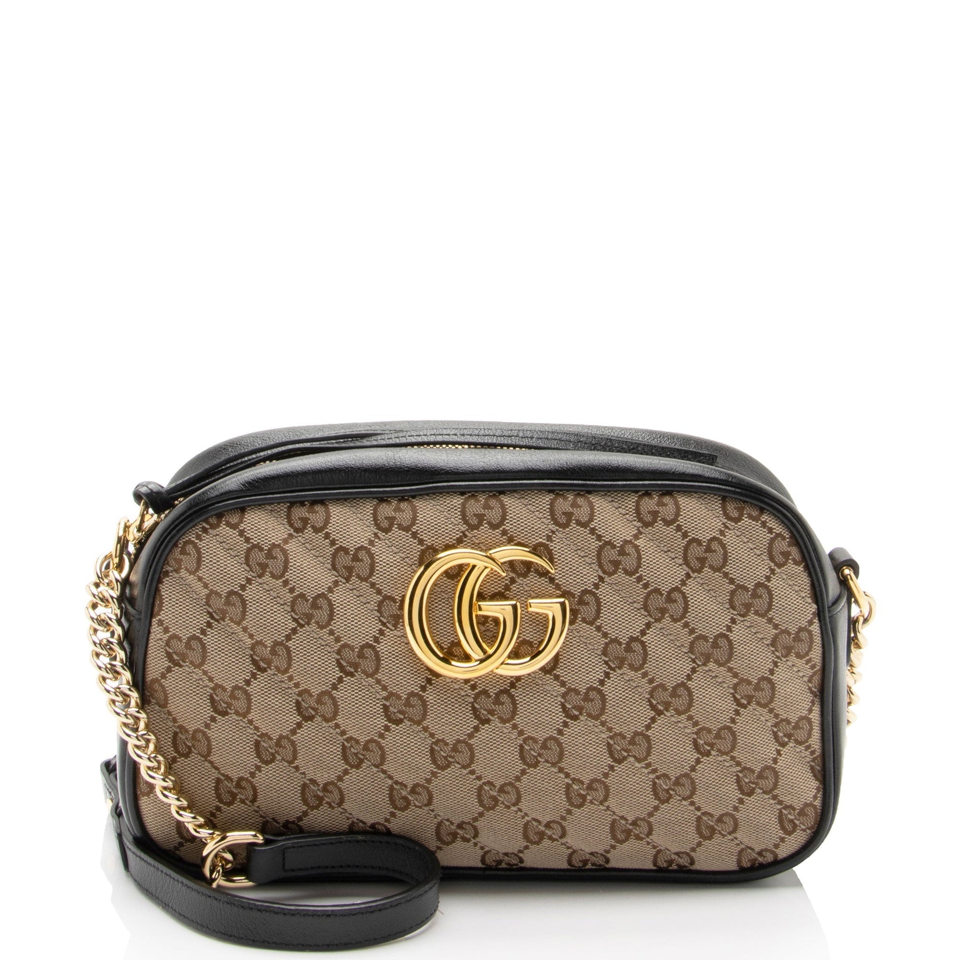 Gucci GG Marmont SHF-kPDHre Leather Canvas Black Beige Crossbody Bag