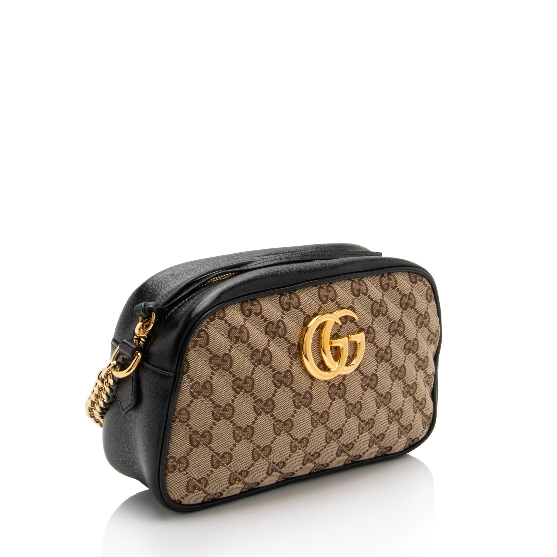 Gucci GG Marmont SHF-kPDHre Leather Canvas Black Beige Crossbody Bag