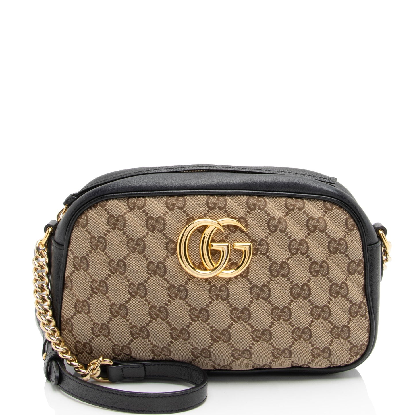 Gucci GG Marmont SHF-09Q1ec Leather Canvas Black Beige Crossbody Bag
