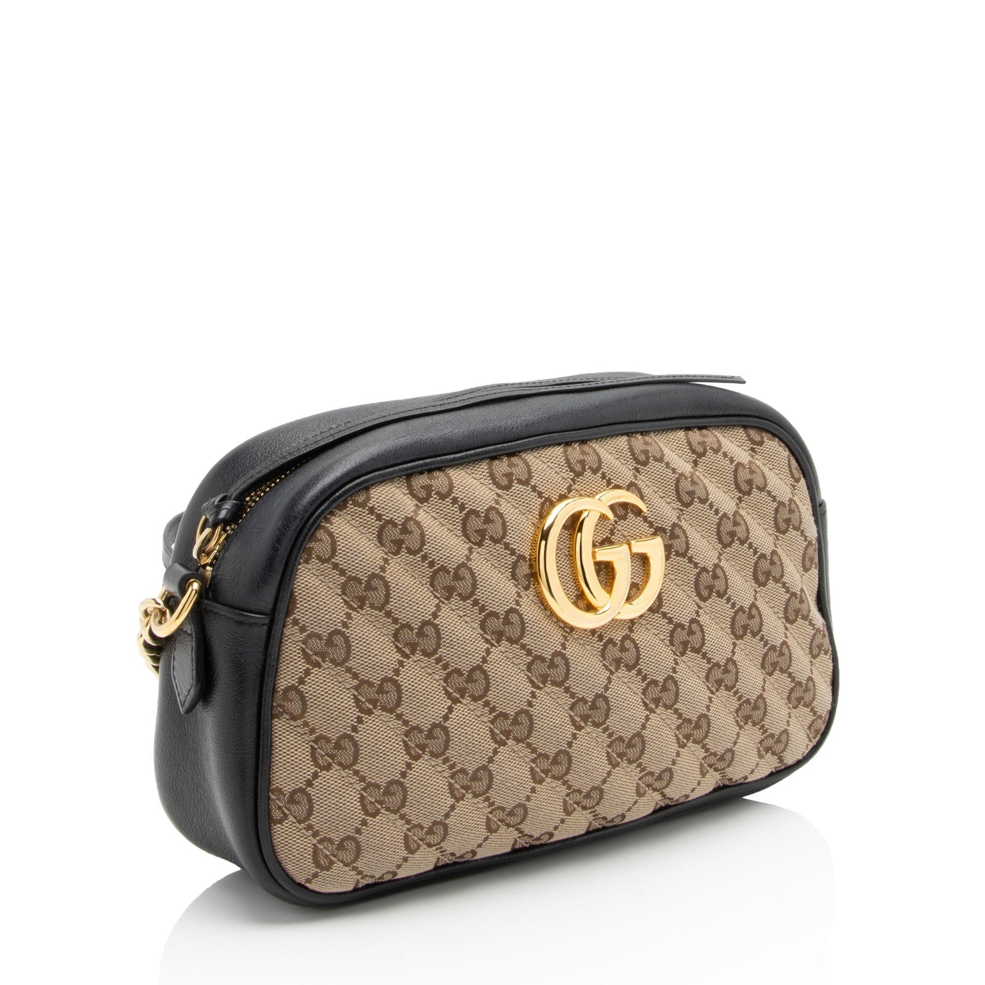 Gucci GG Marmont SHF-09Q1ec Leather Canvas Black Beige Crossbody Bag
