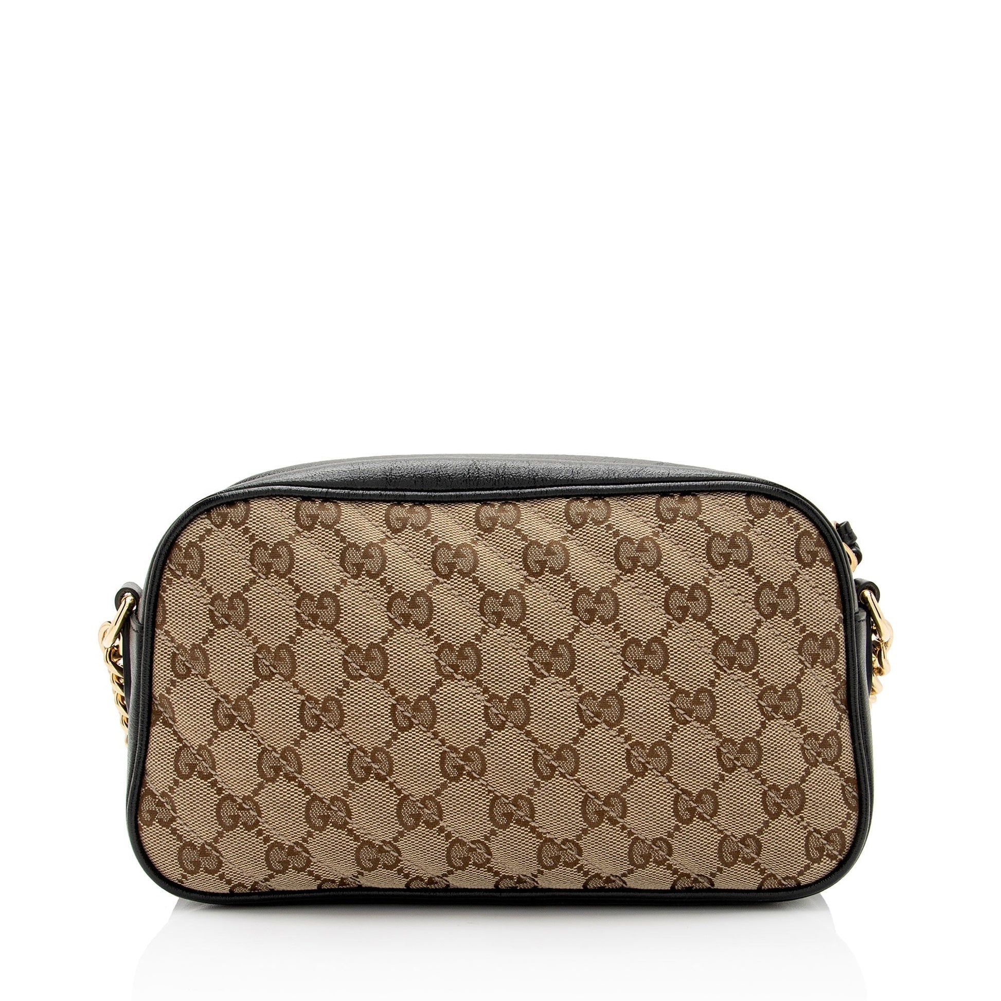 Gucci GG Marmont SHF-6MAduD Leather Canvas Black Beige Crossbody Bag