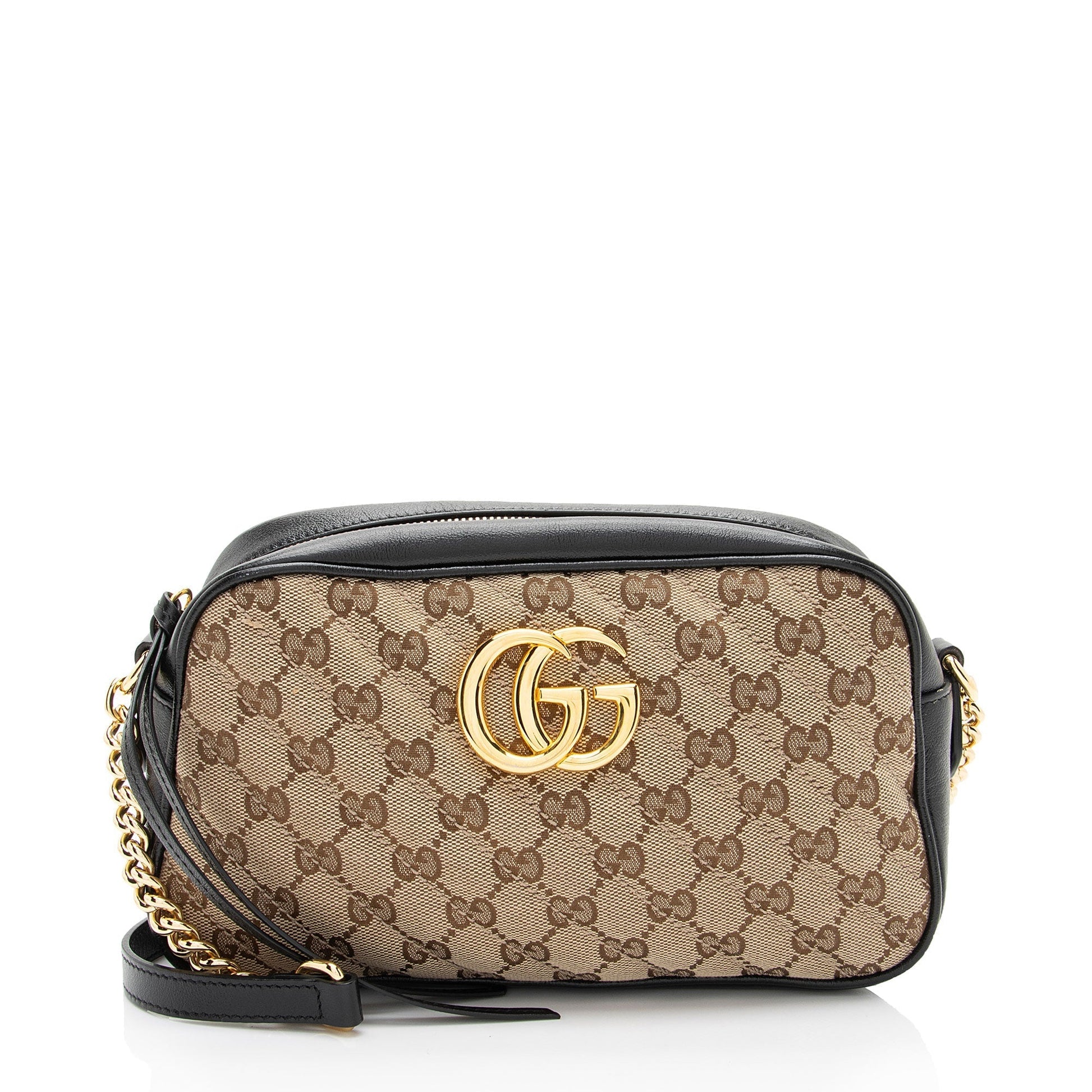 Gucci GG Marmont SHF-vFaifH Leather Canvas Black Brown Crossbody Bag