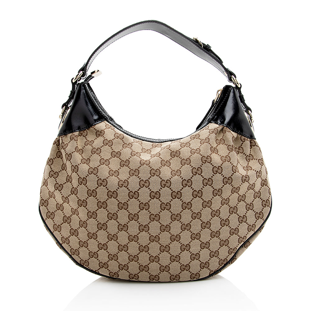 Gucci GG Glam SHF Leather Canvas Patent Black Shoulder Bag