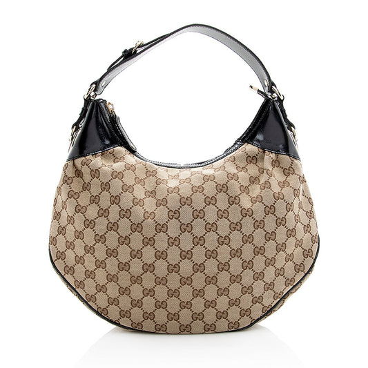 Gucci GG Glam SHF Leather Canvas Patent Black Shoulder Bag