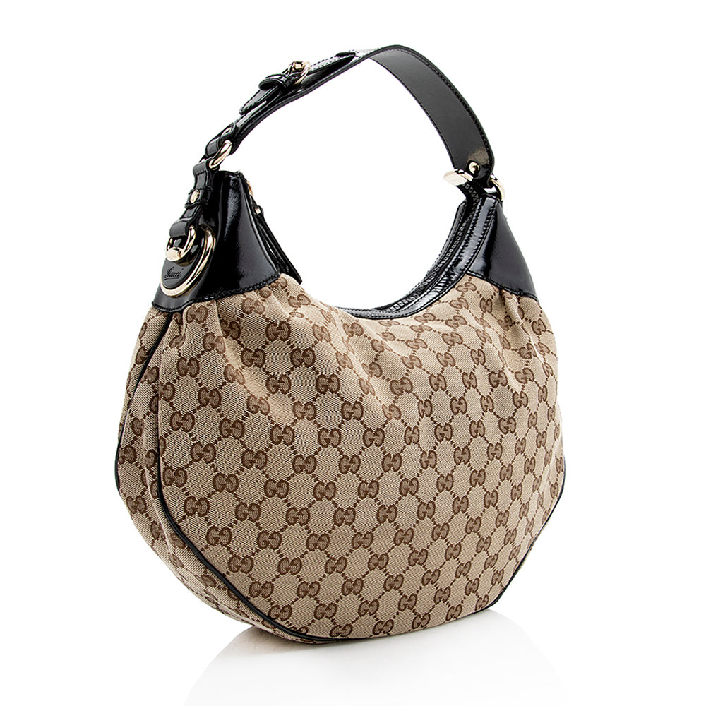 Gucci GG Glam SHF Leather Canvas Patent Black Shoulder Bag