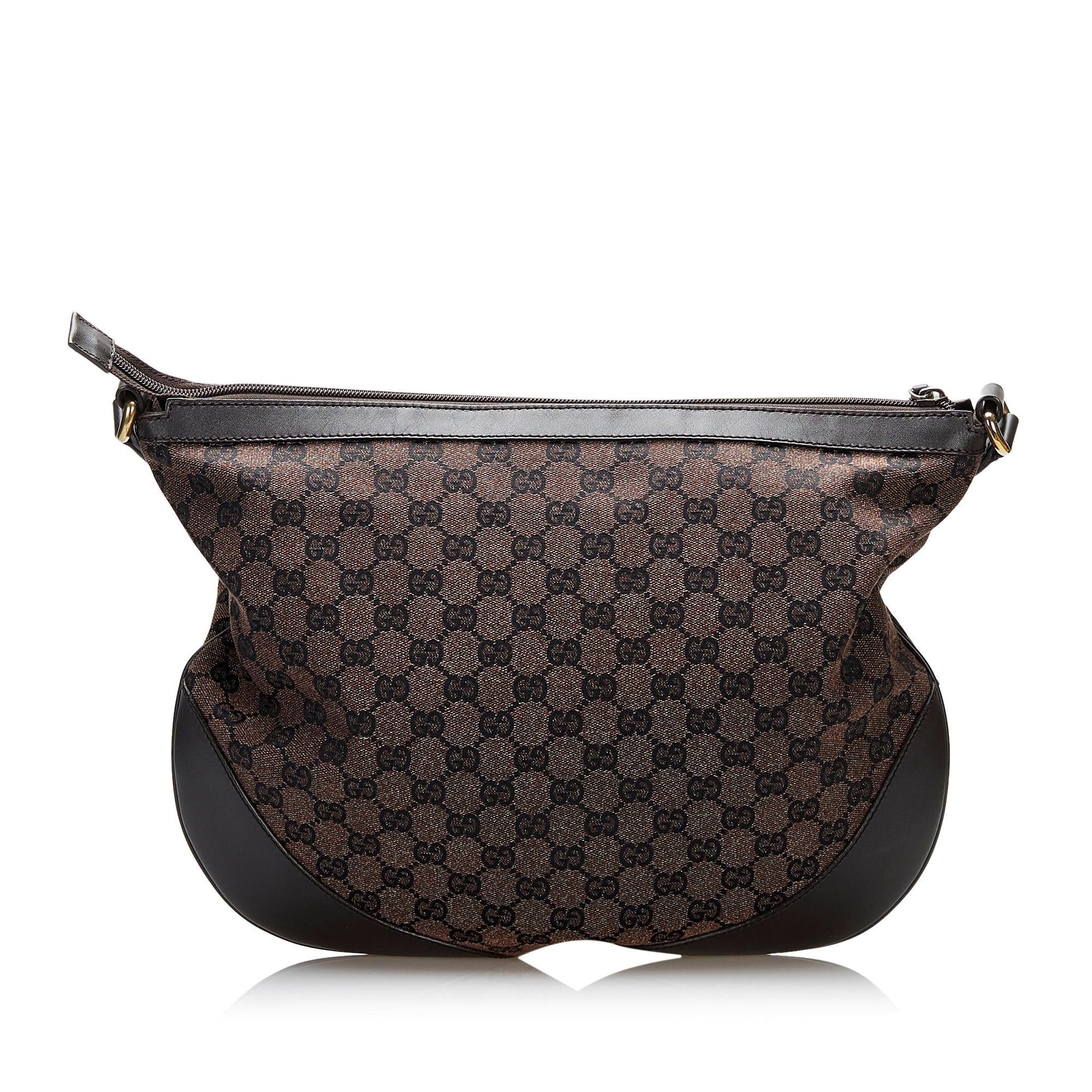 Gucci GG Half Moon SHG Canvas Brown Crossbody Bag