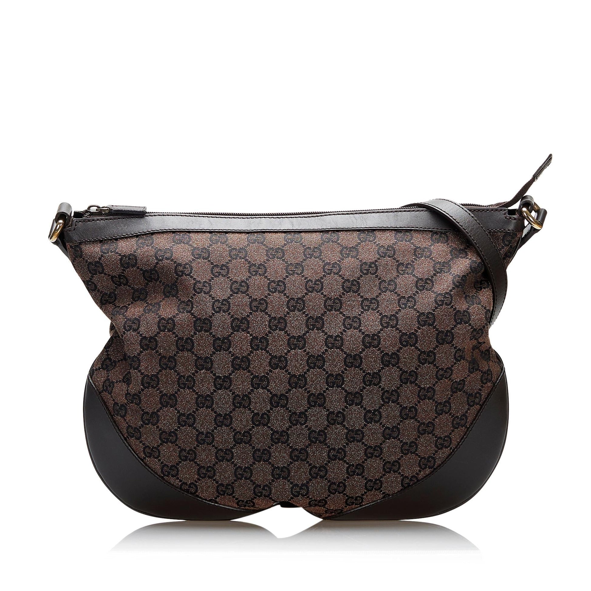 Gucci GG Half Moon SHG Canvas Brown Crossbody Bag