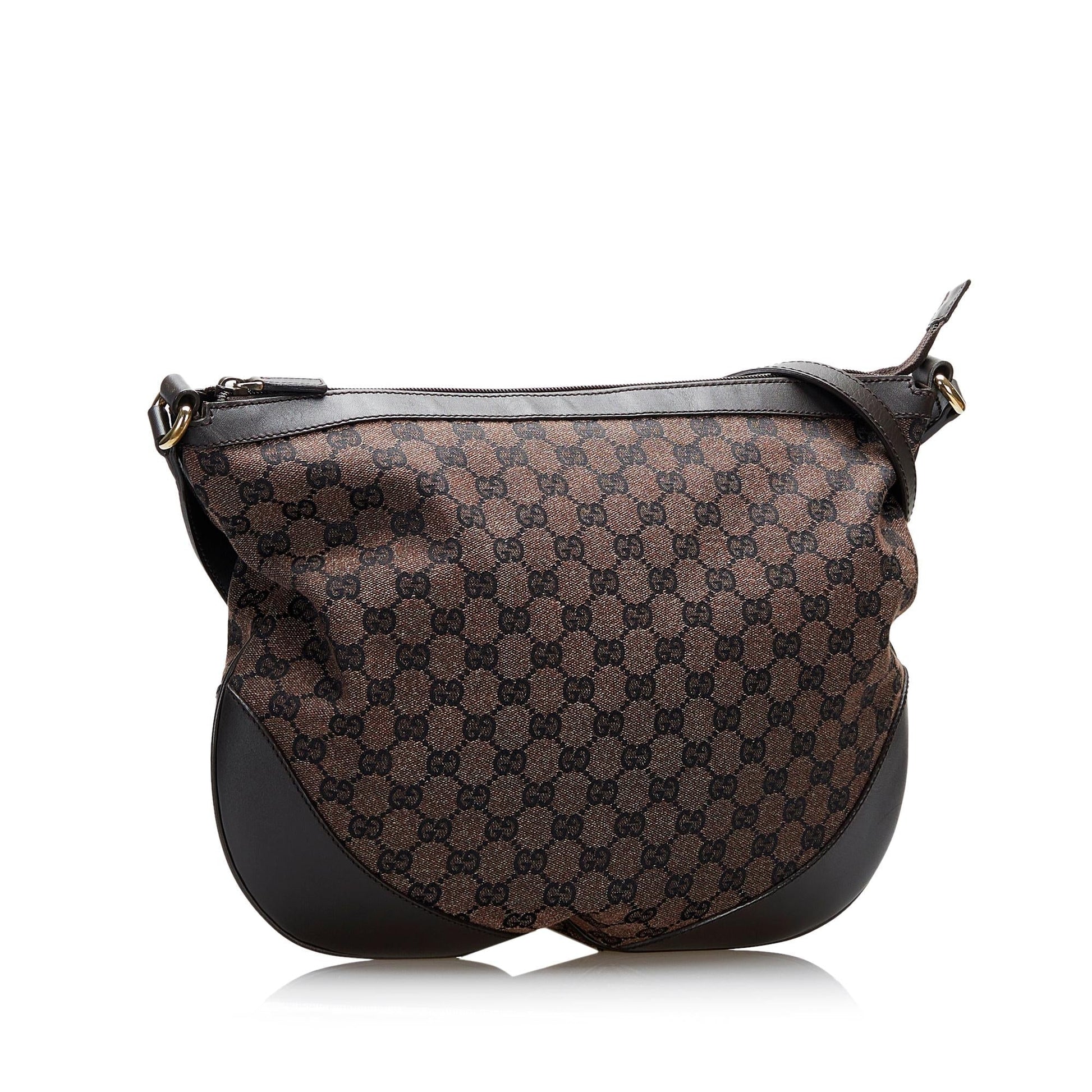 Gucci GG Half Moon SHG Canvas Brown Crossbody Bag