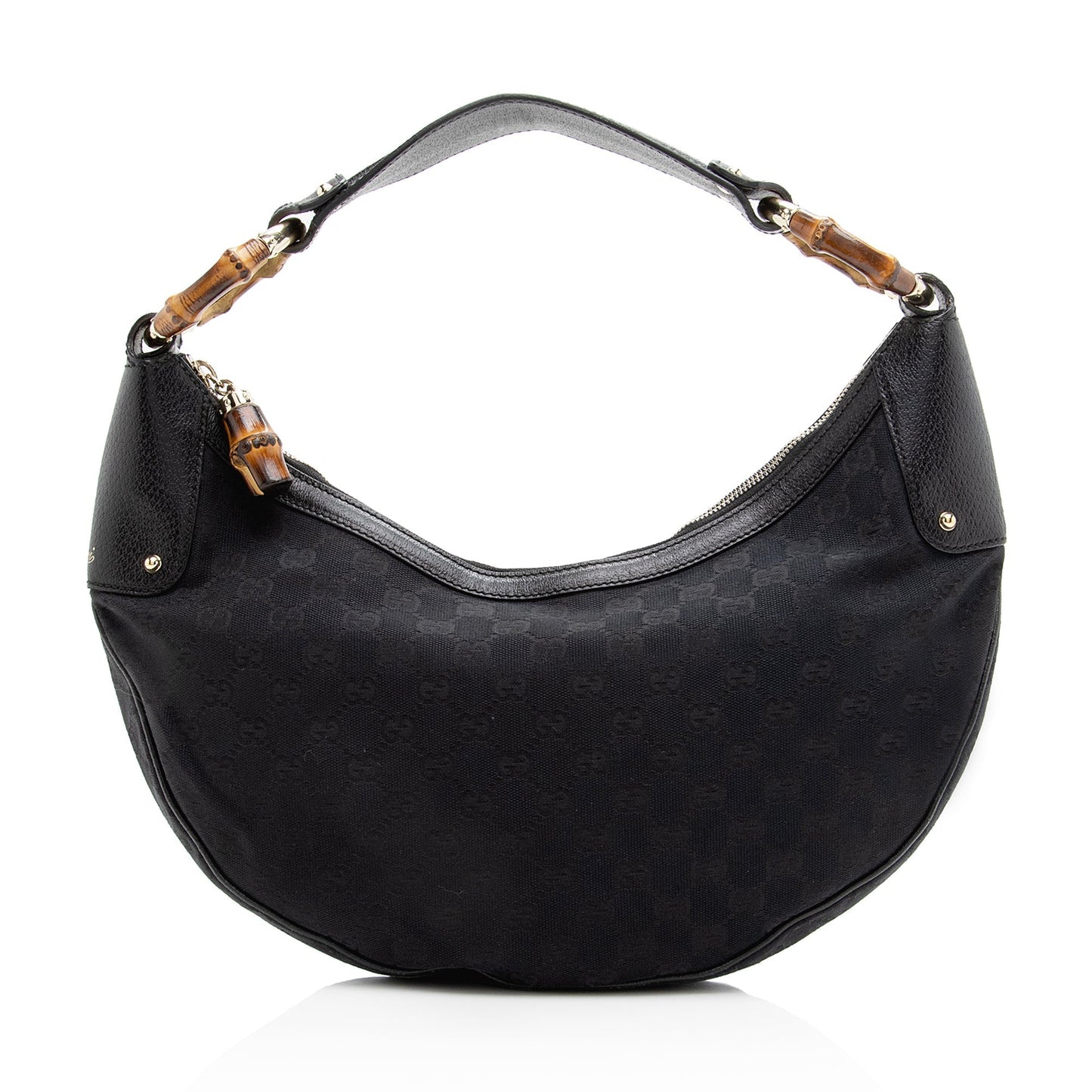 Gucci GG Bamboo Half Moon SHF Leather Canvas Black Medium Shoulder Bag