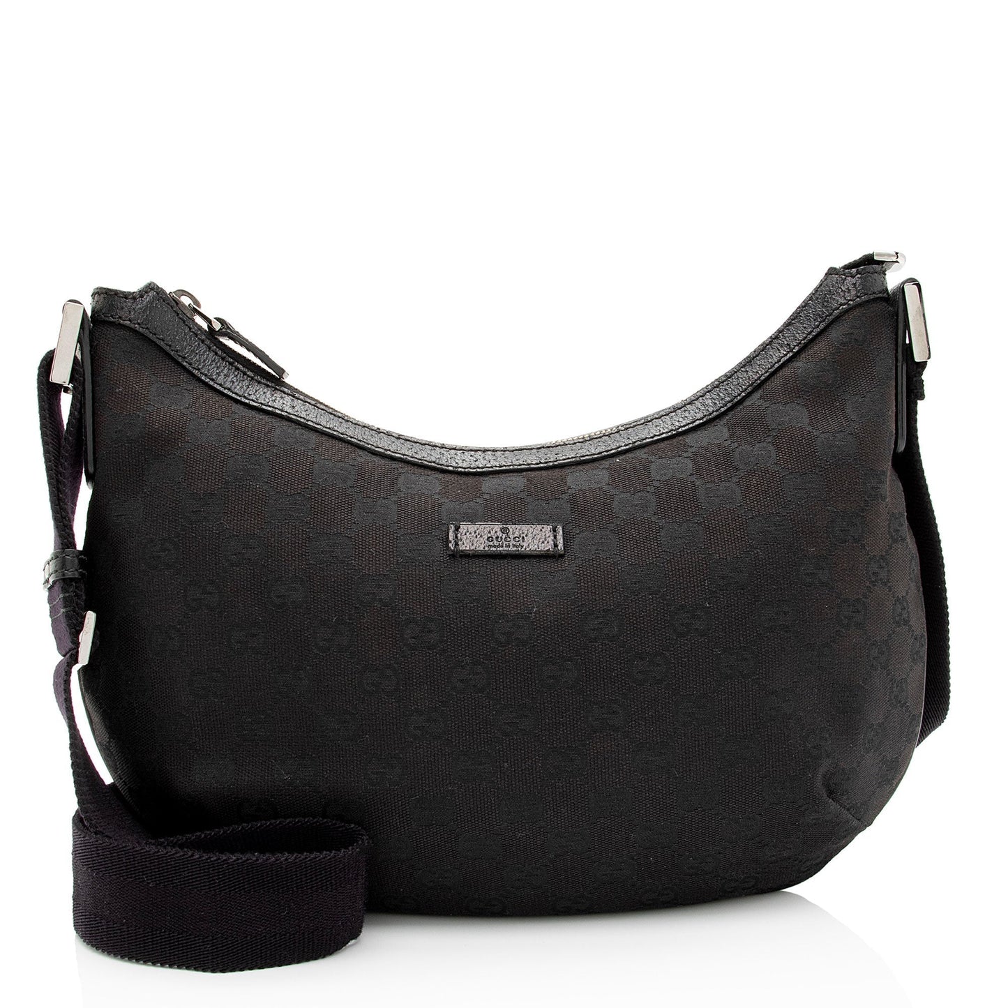 Gucci GG Half Moon Messenger SHF-aTmqfv Leather Canvas Nylon Black Shoulder Bag