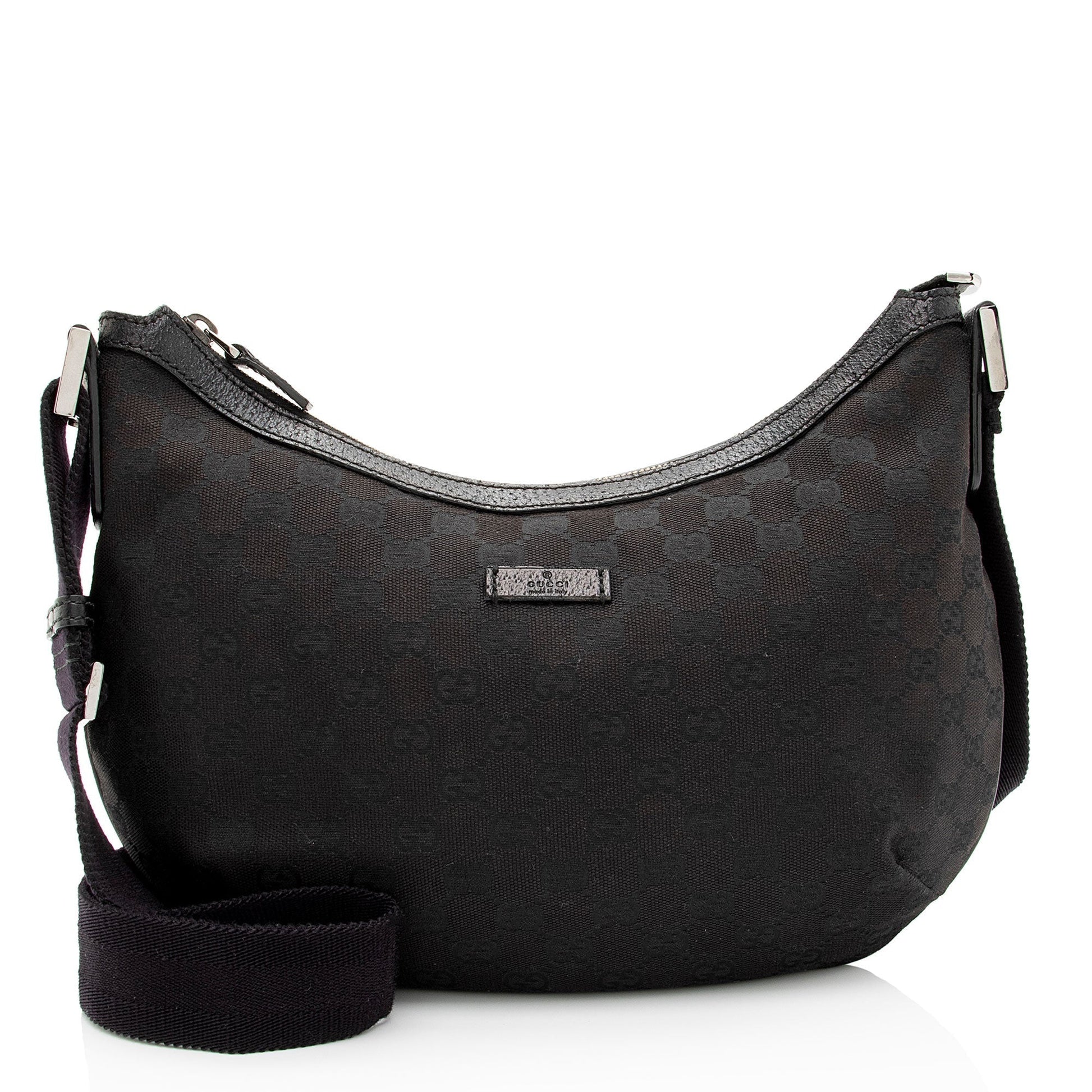 Gucci GG Half Moon Messenger SHF-aTmqfv Leather Canvas Nylon Black Shoulder Bag