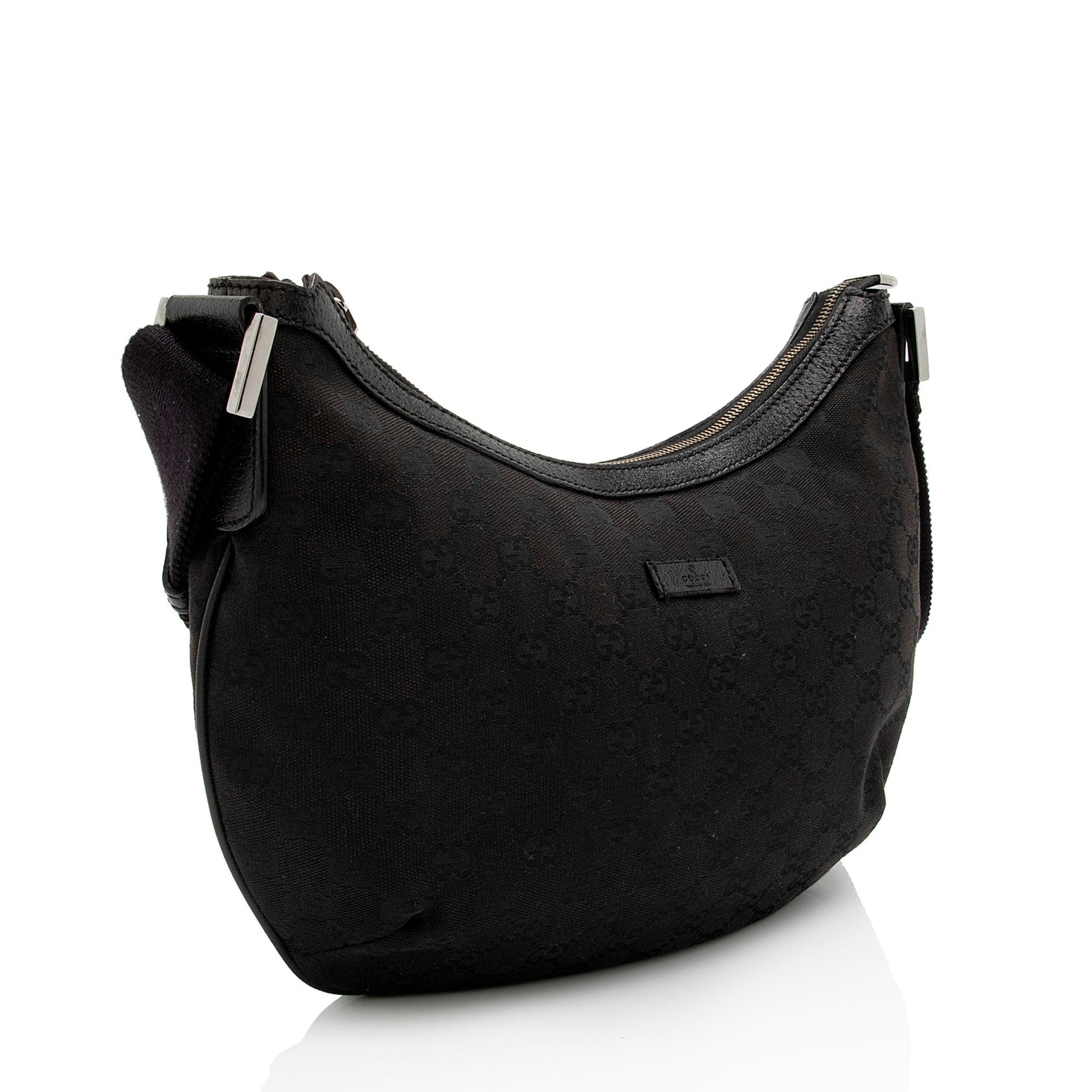 Gucci GG Half Moon Messenger SHF-aTmqfv Leather Canvas Nylon Black Shoulder Bag