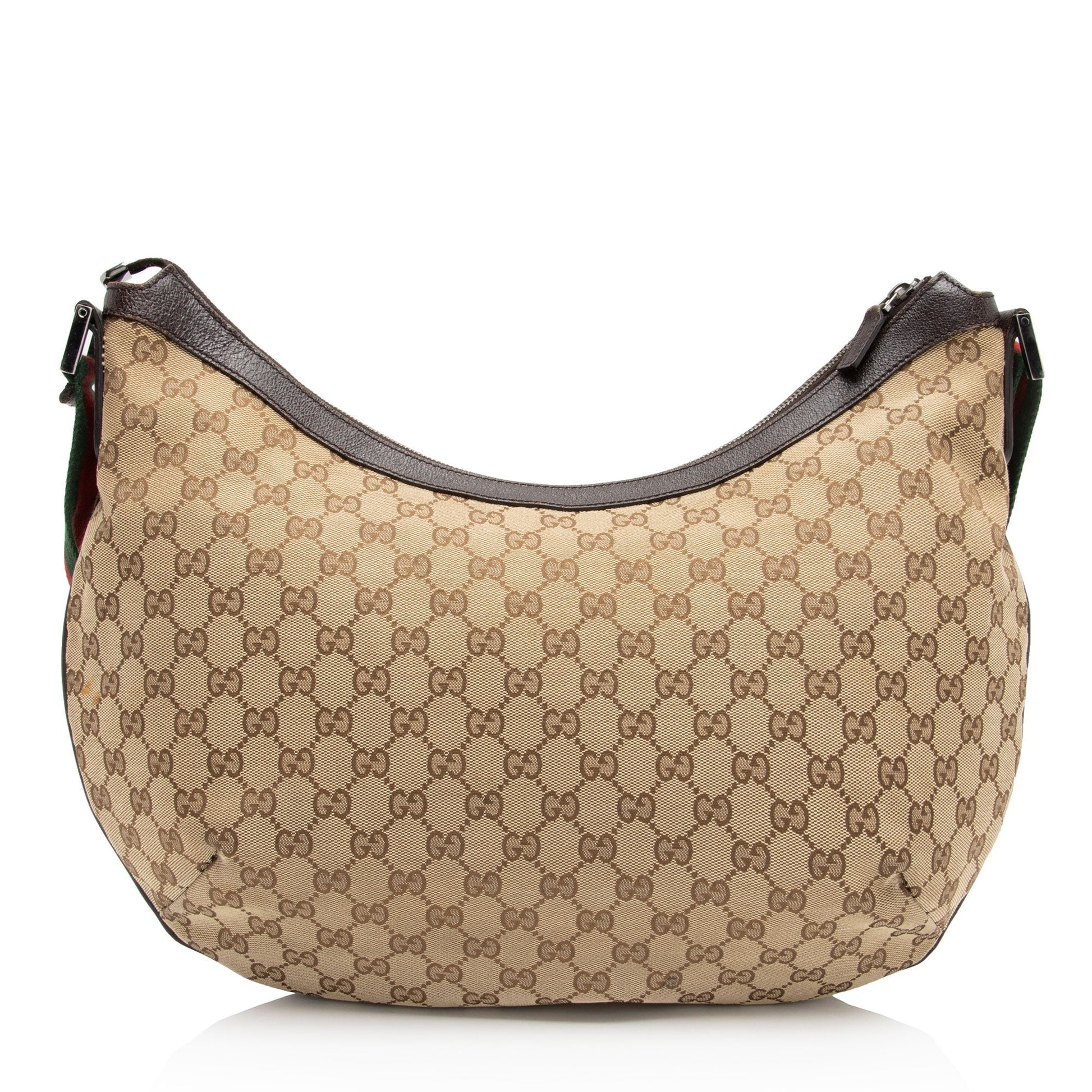 Gucci GG Half Moon Messenger SHF-JzXzNp Leather Canvas Nylon Brown Shoulder Bag