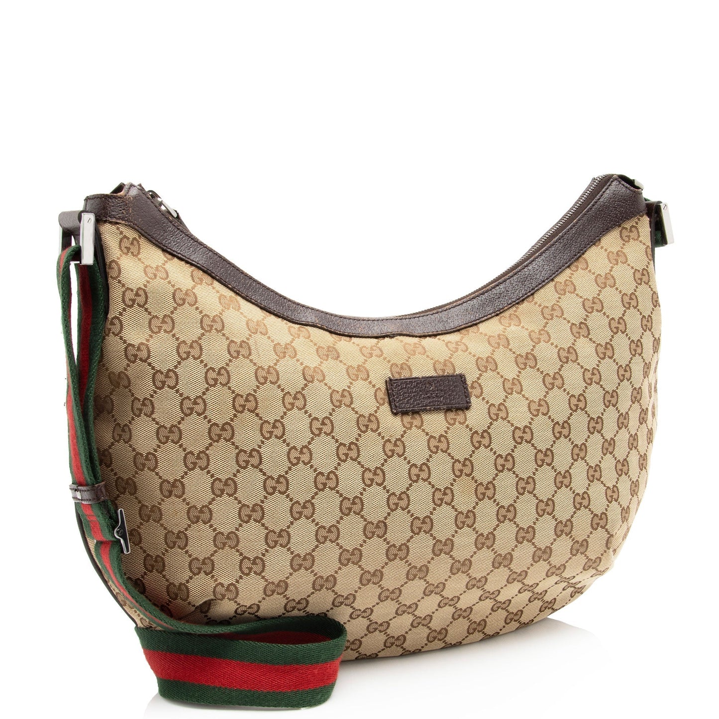 Gucci GG Half Moon Messenger SHF-JzXzNp Leather Canvas Nylon Brown Shoulder Bag