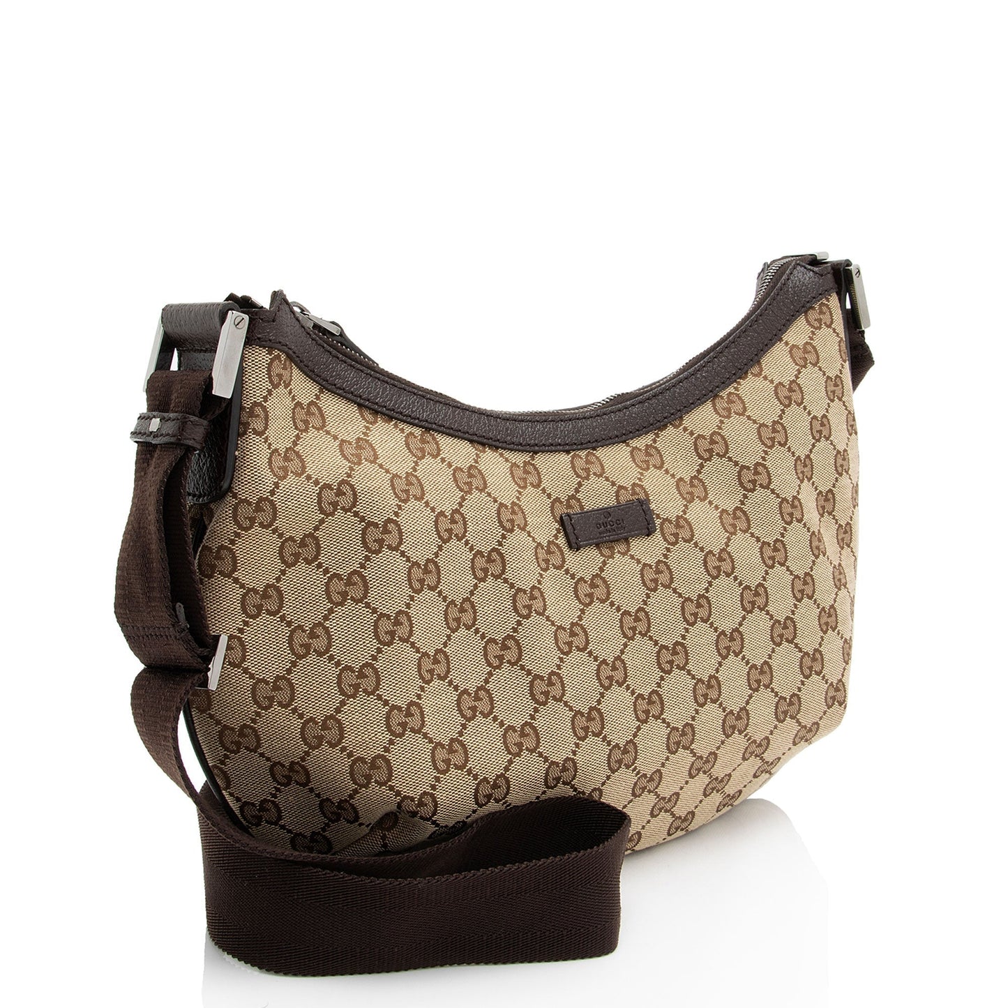 Gucci GG Half Moon Messenger SHF-wdpRGn Leather Canvas Nylon Brown Shoulder Bag