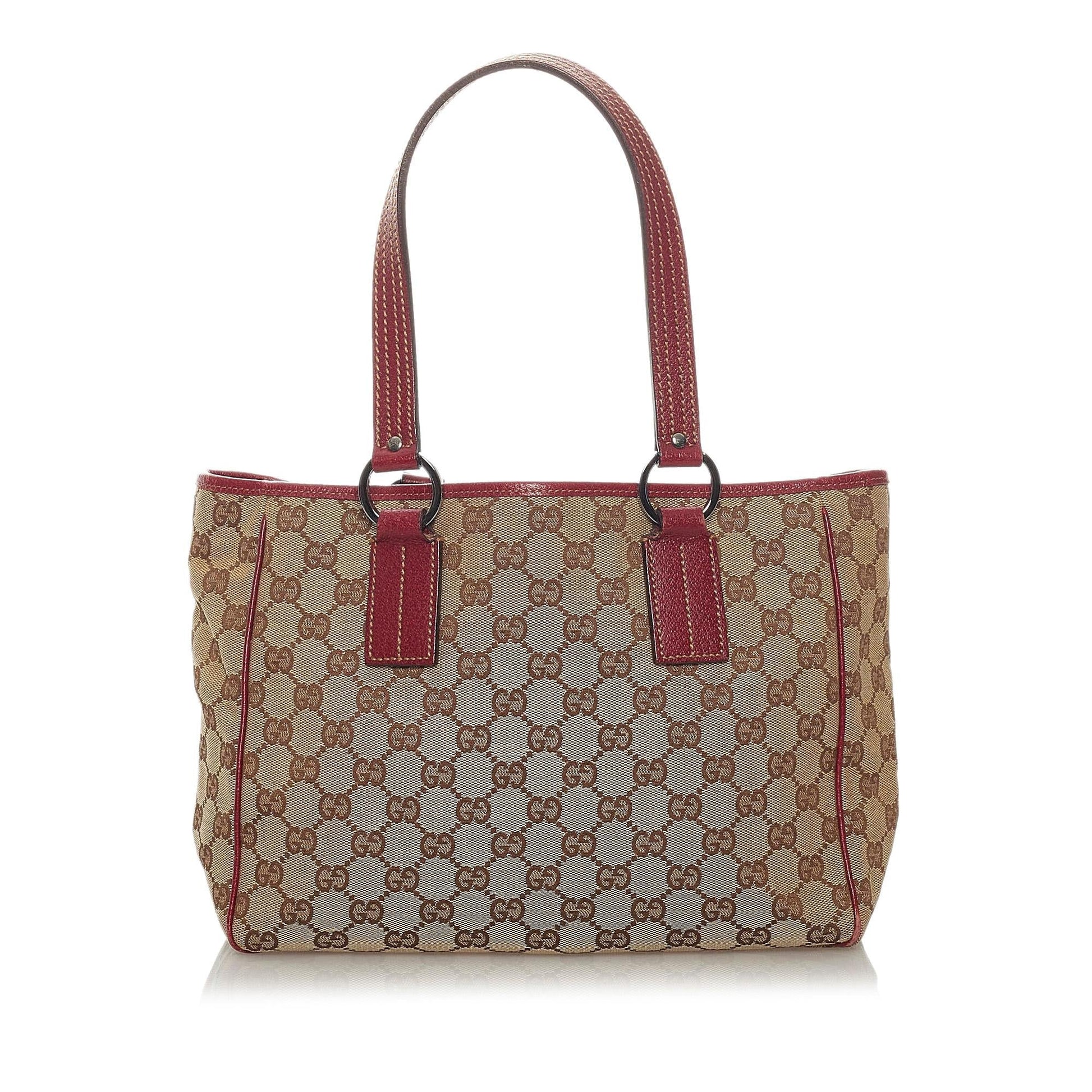 Gucci GG SHG Canvas Brown Red Satchel Bag