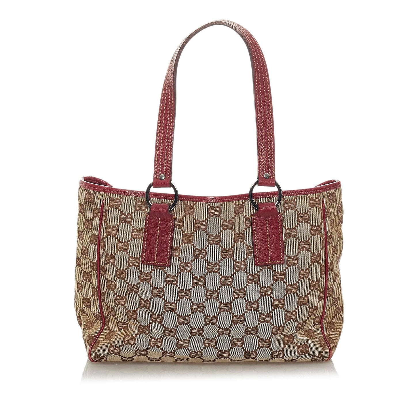Gucci GG SHG Canvas Brown Red Satchel Bag