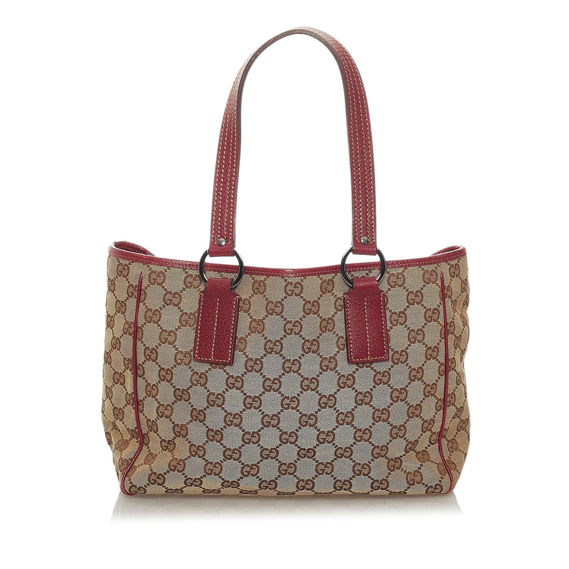 Gucci GG SHG Canvas Brown Red Satchel Bag